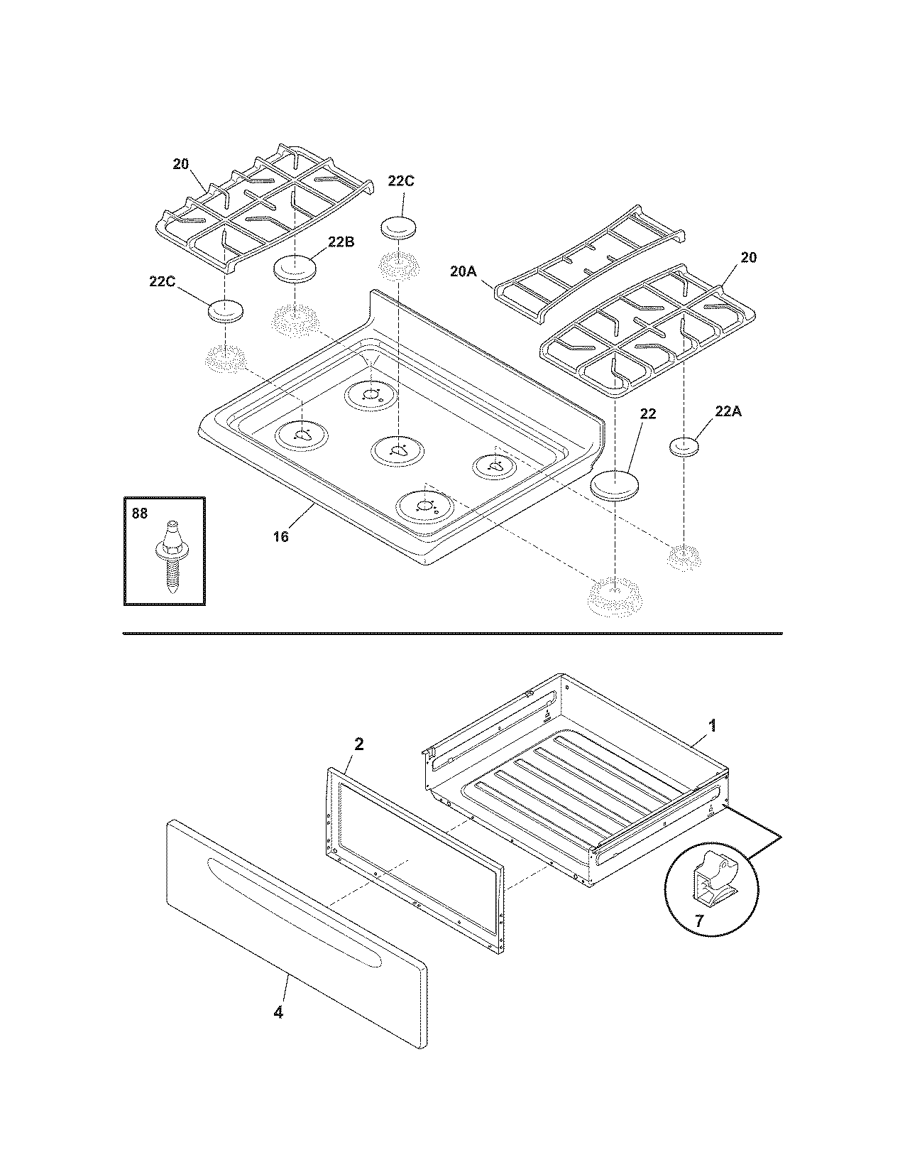 Kenmore 79071399702 top/drwaer diagram
