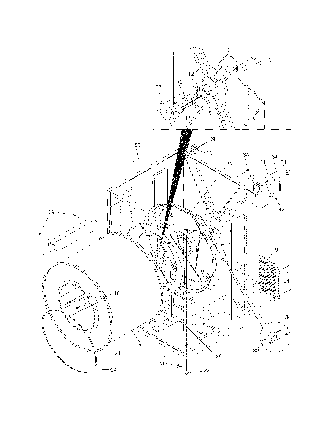 Frigidaire FGQ332ES1 cabinet/drum diagram