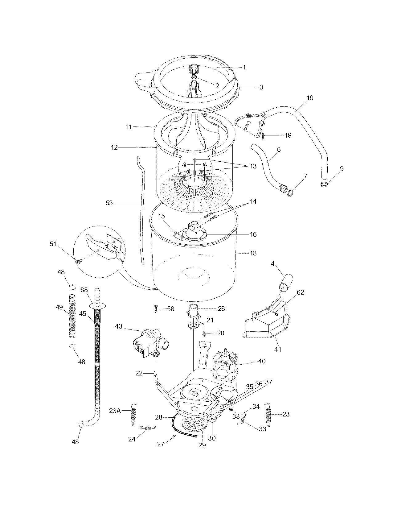 White-Westinghouse SWX703HQ0 motor/tub diagram
