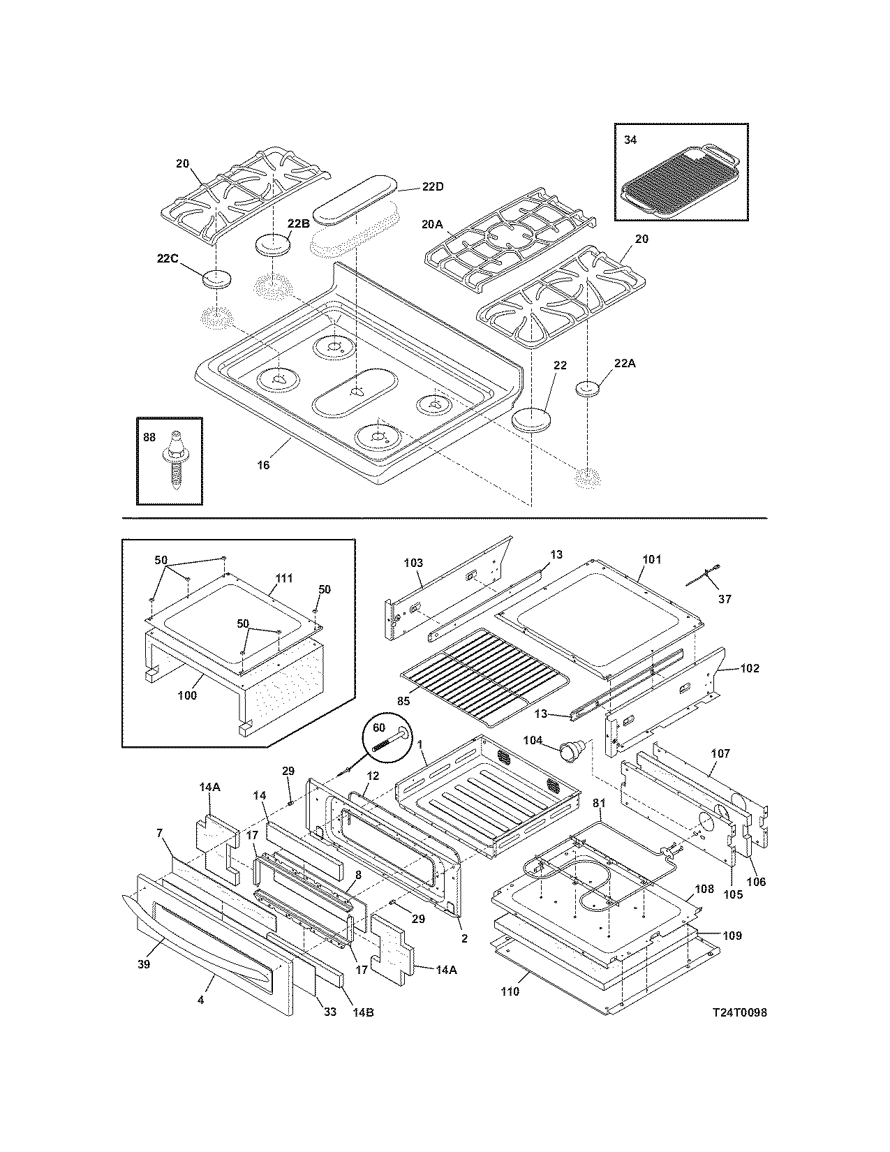 Frigidaire FGFLMC55GCF top/drawer diagram