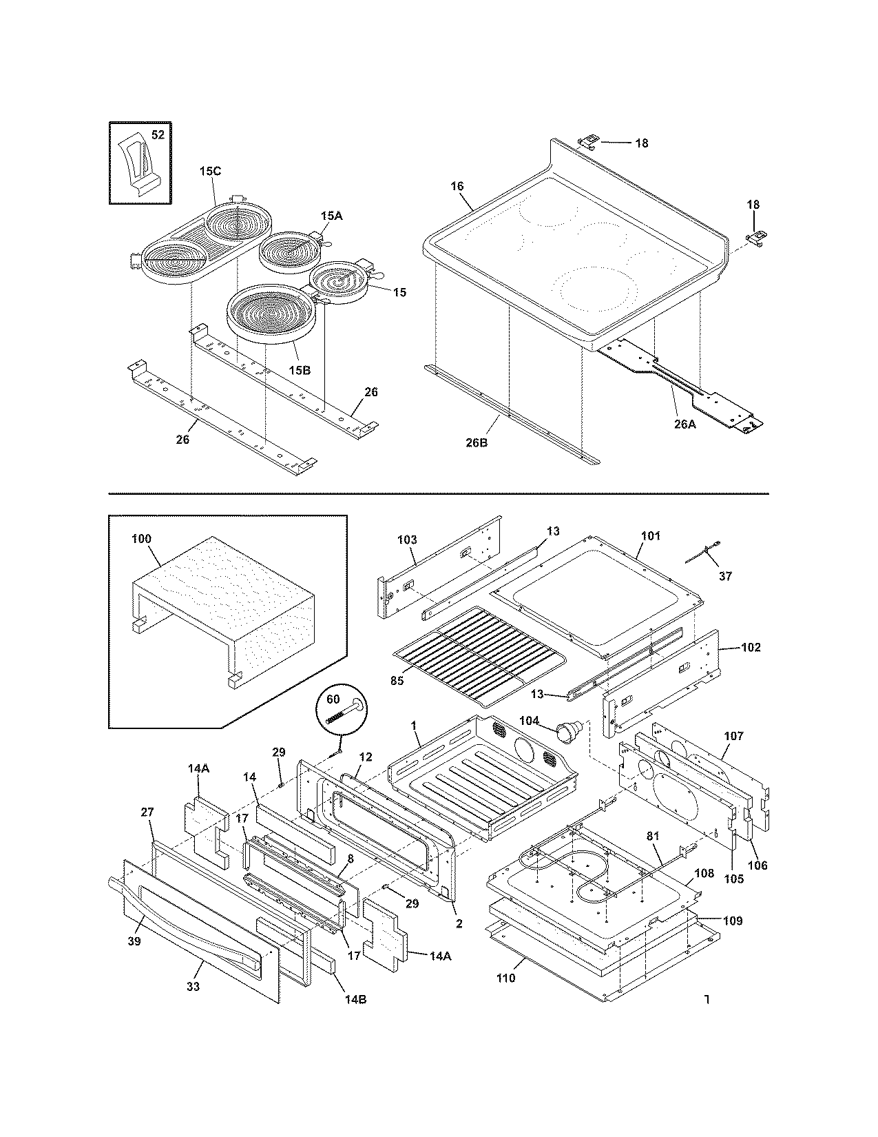 Frigidaire LEEFM389FEF top/drawer diagram