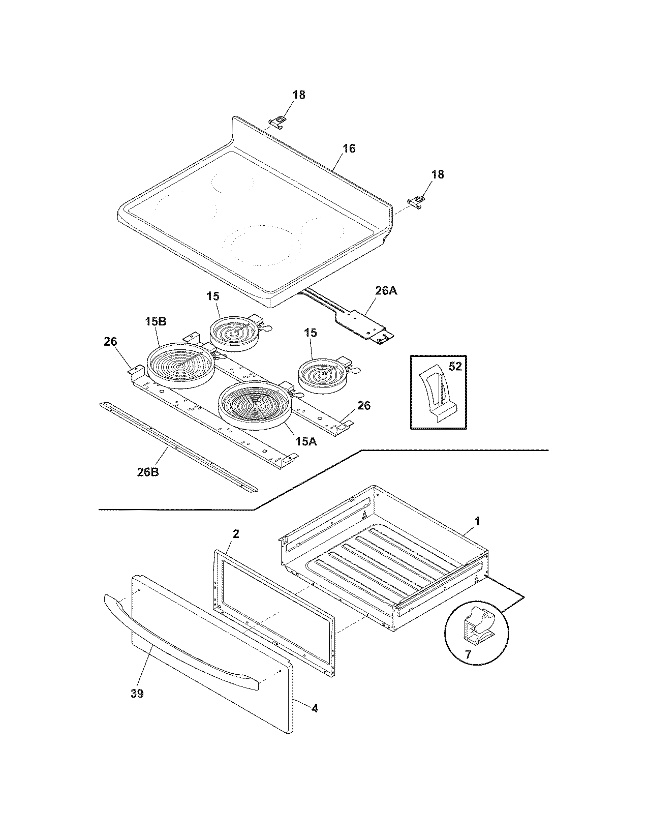 Frigidaire GLEFZ369FCE top/drawer diagram