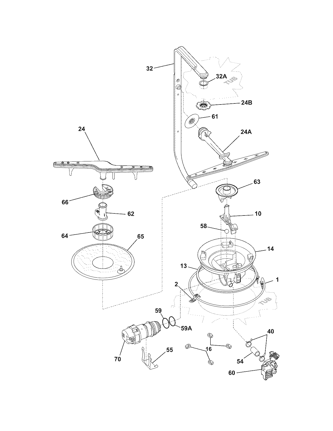 Frigidaire FDB1502RGS2 motor & pump diagram