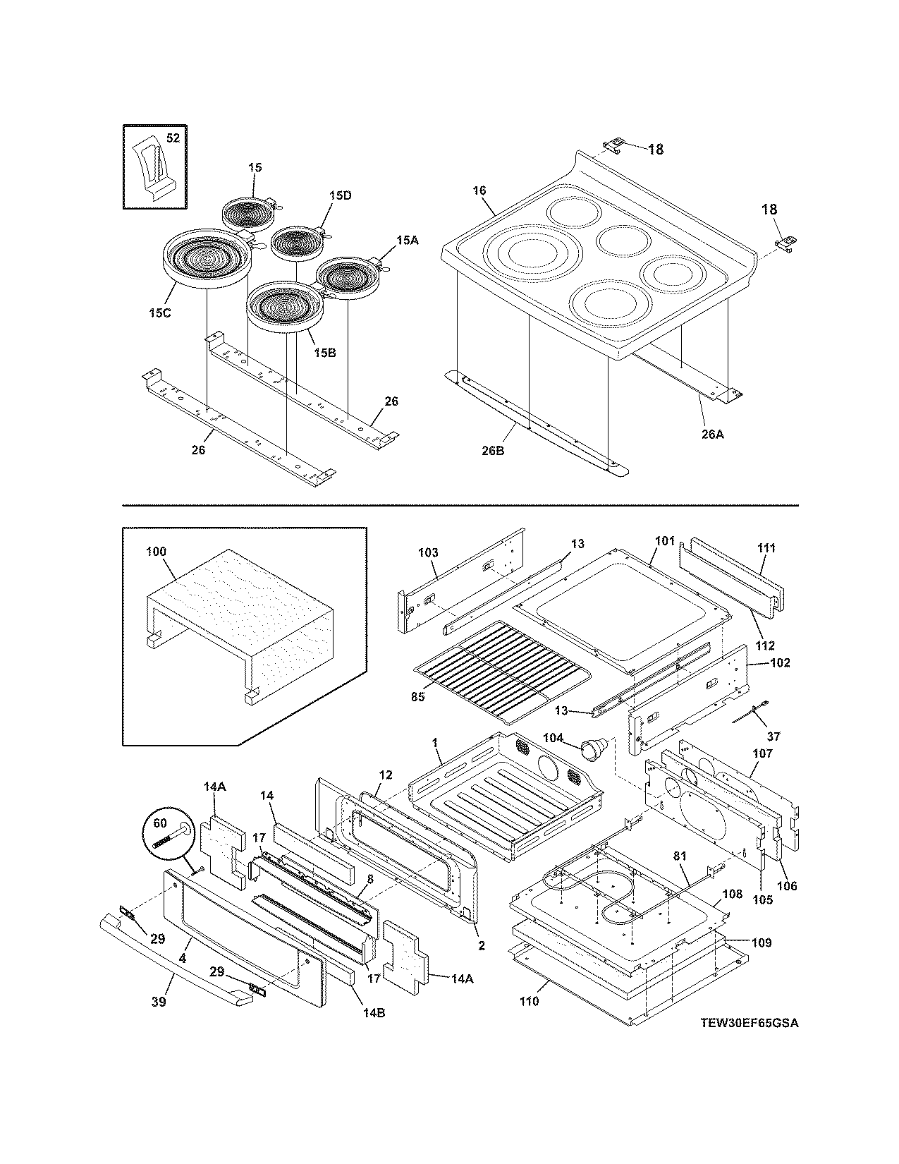 Electrolux CEW30EF6GSC top/drawer diagram
