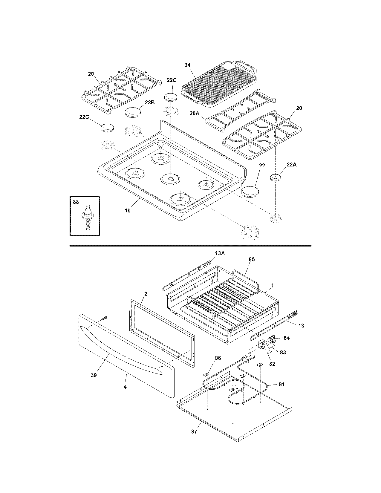 Kenmore Elite 79079429602 top/drwaer diagram