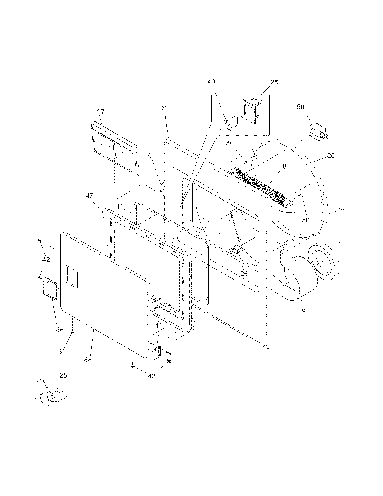 White-Westinghouse SGR641HQ0 front panel/lint filter diagram