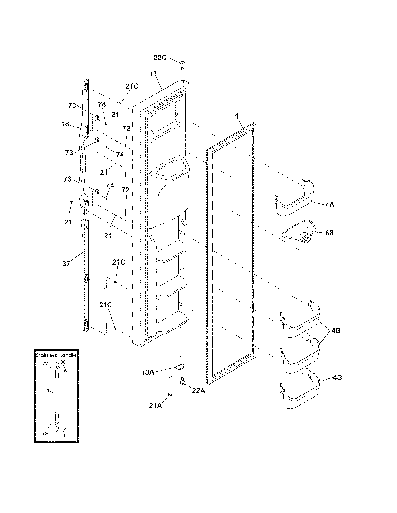 Frigidaire FRS6HF6JQ0 freezer door diagram