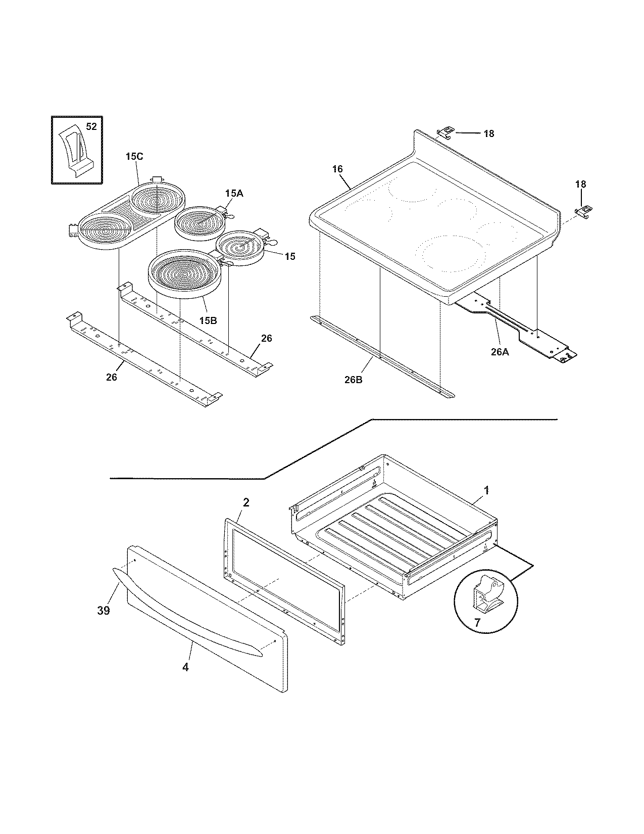 Frigidaire FEFBZ90GCD top/drawer diagram