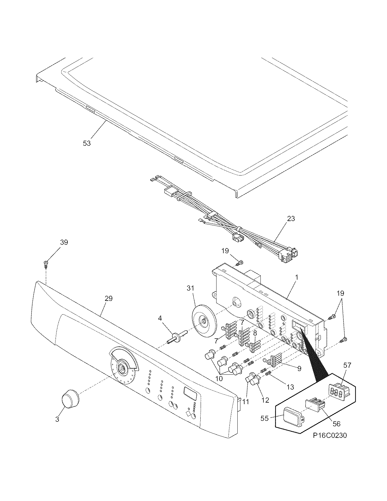 Frigidaire GLGQ2152EE2 controls/top panel diagram