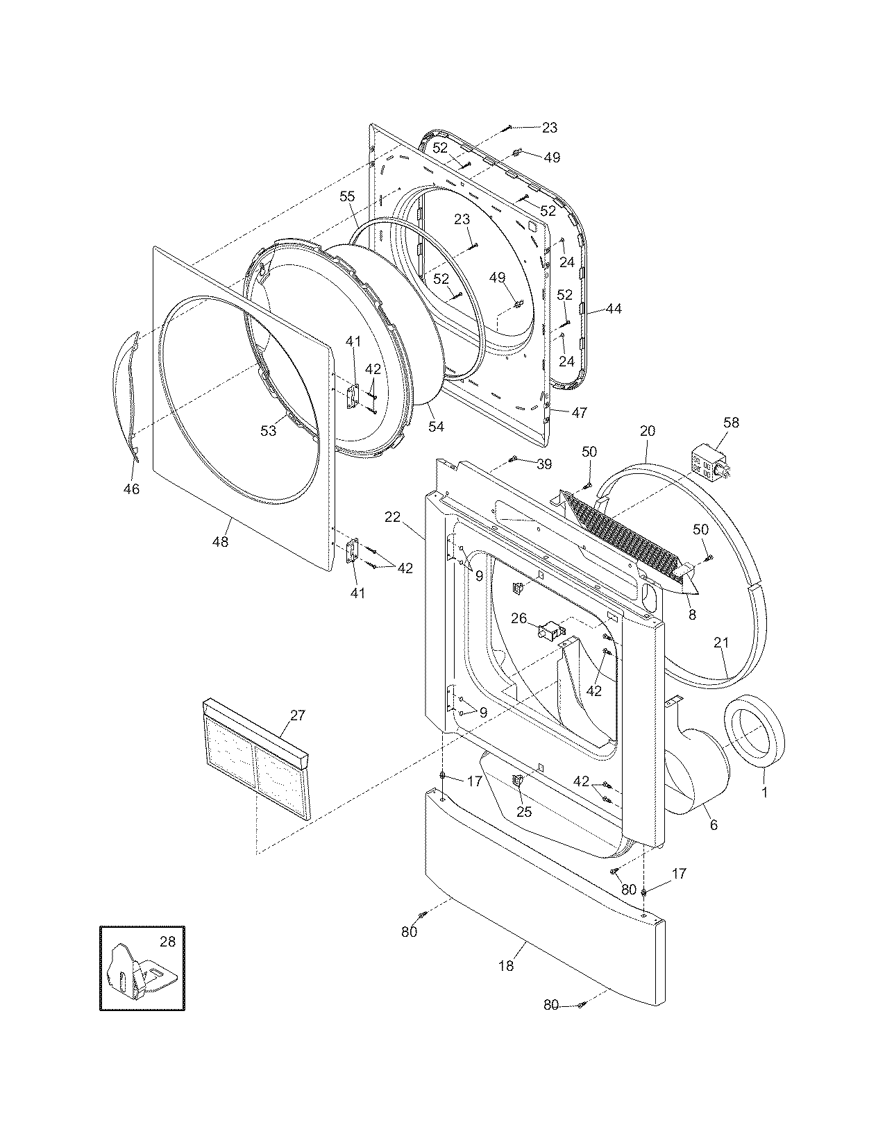 White-Westinghouse SGQ2152HS0 front panel/lint filter diagram