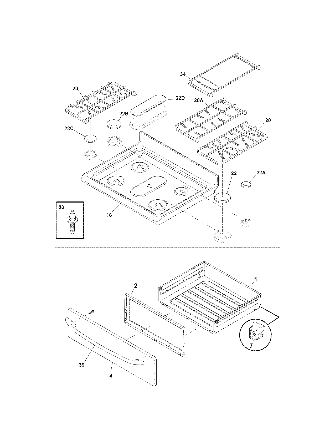 Kenmore 79071473702 top/drawer diagram