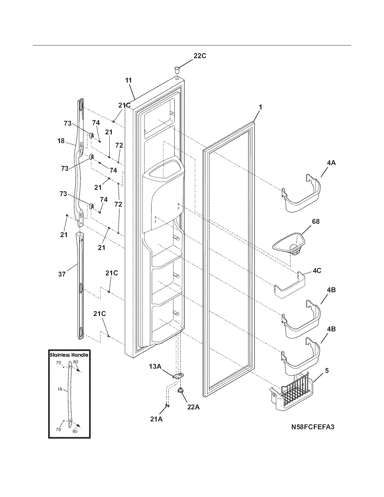 Frigidaire GLHS69EJB2 freezer door diagram