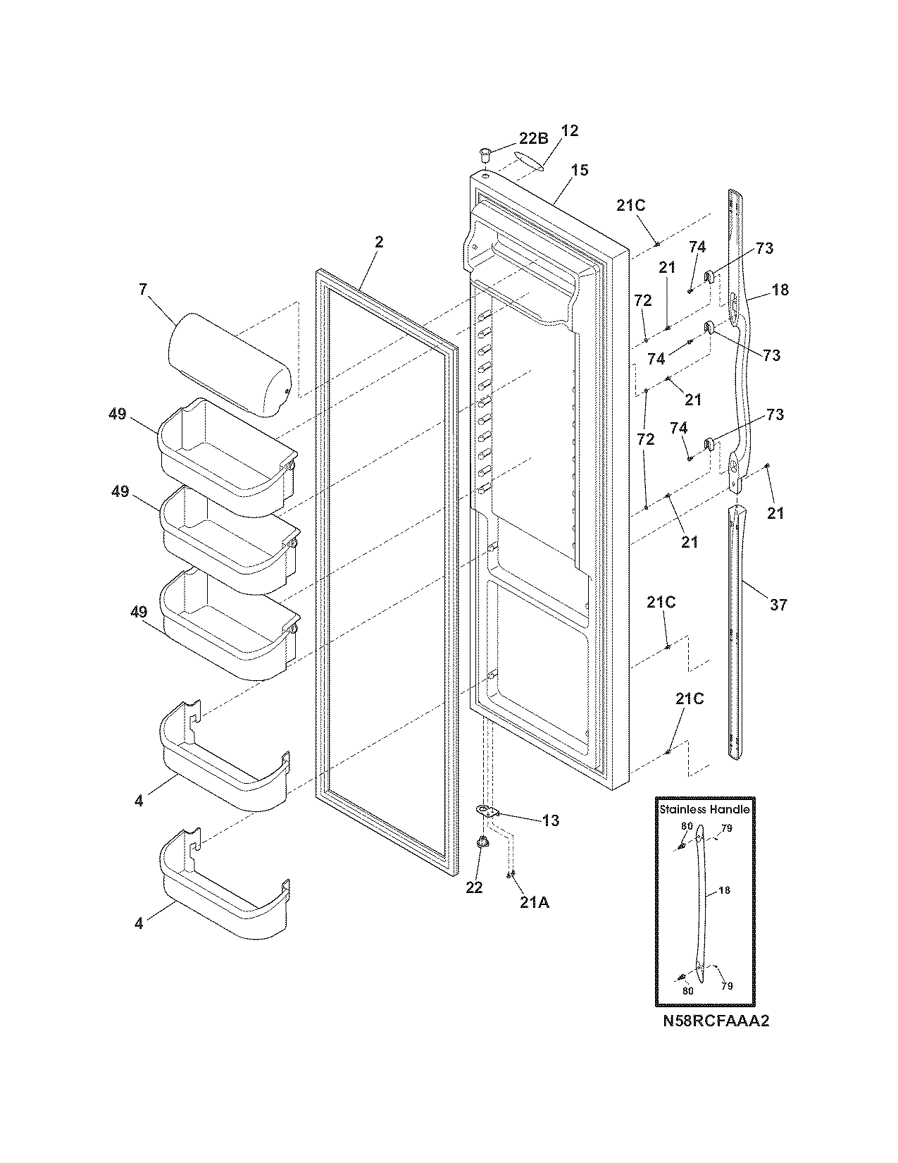 Frigidaire GLHS69EJB2 refrigerator door diagram