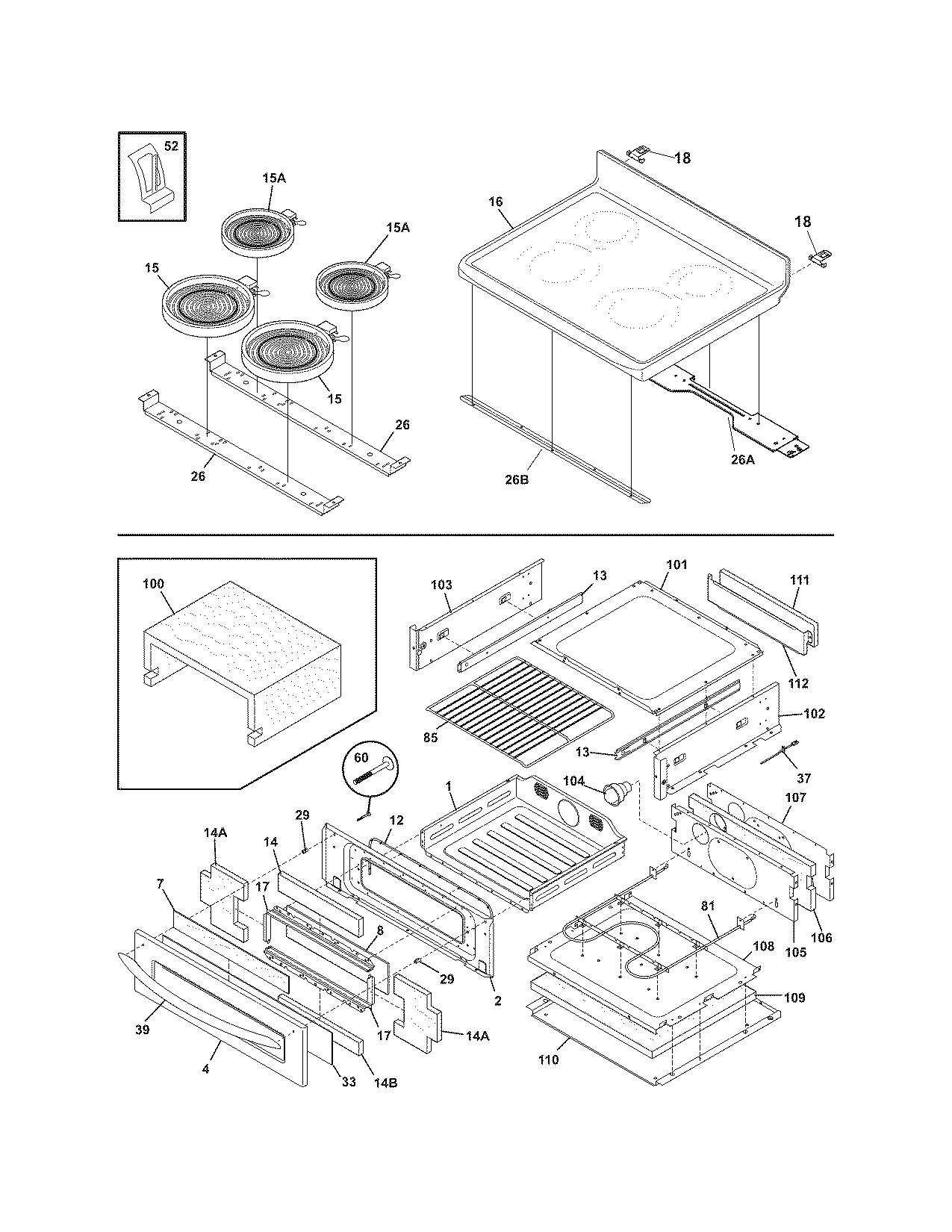 Frigidaire FEFLMC55GCC top/drawer diagram
