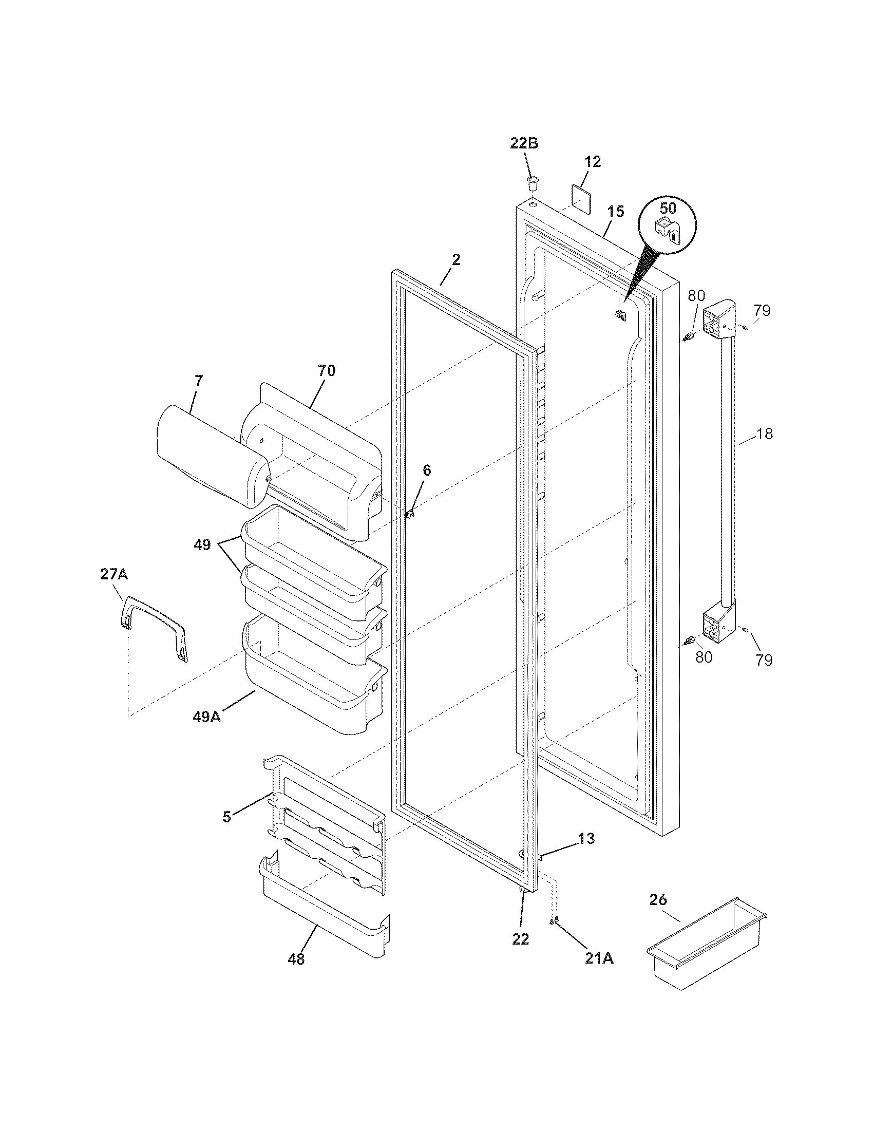 Kenmore Pro 25344333608 refrigerator door diagram