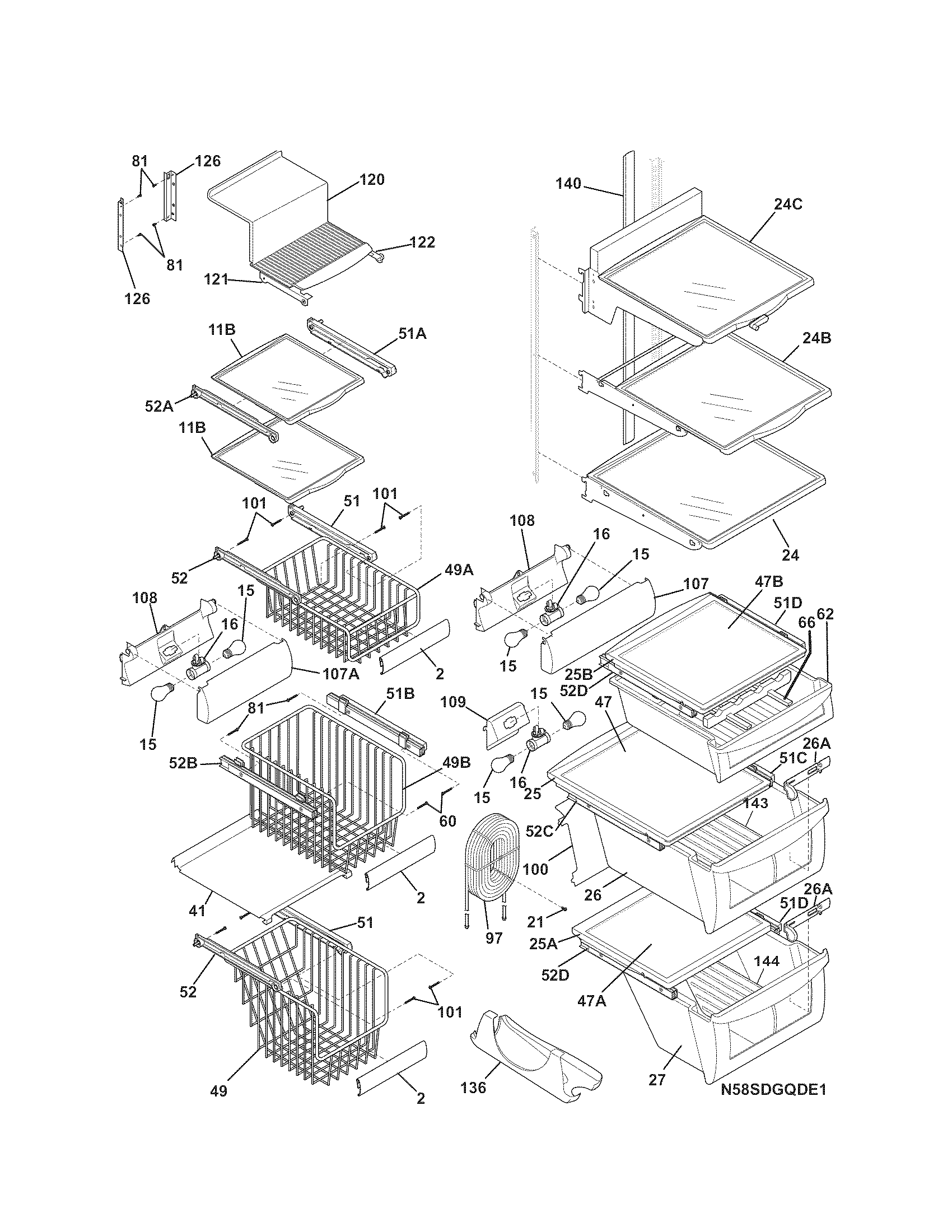 Kenmore Pro 25344333608 shelves diagram