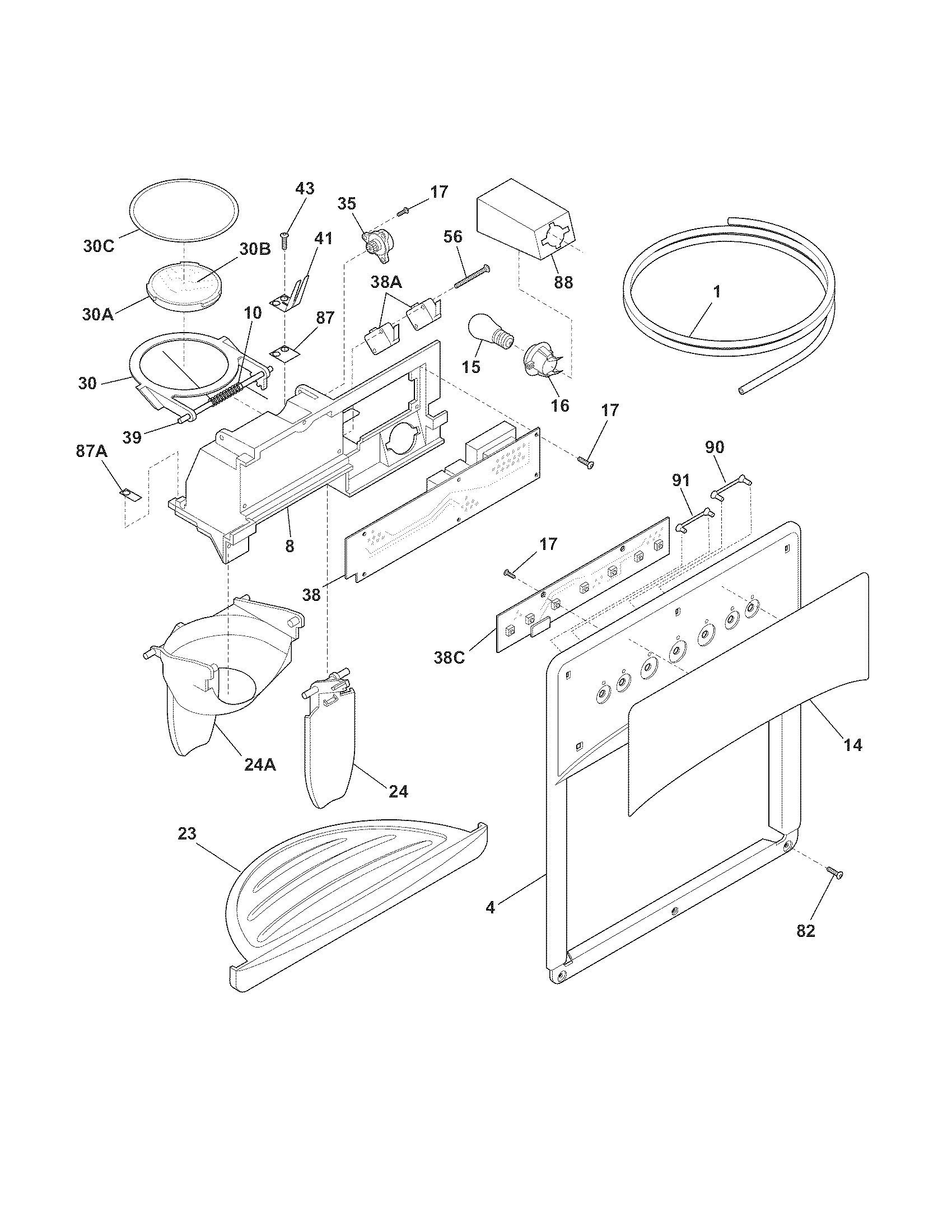 Kenmore Elite 25344483704 ice & water dispenser diagram