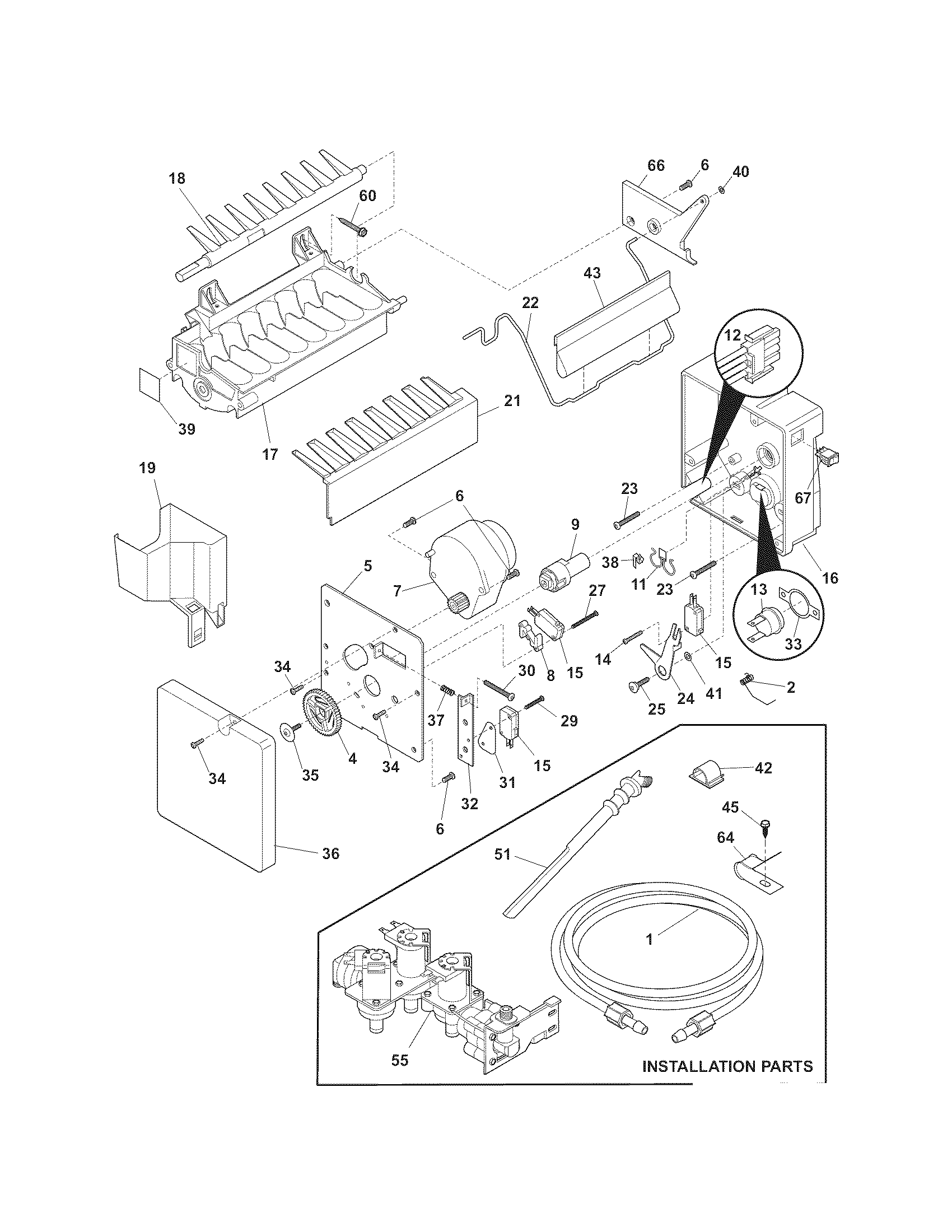 Kenmore Elite 25344483704 ice maker diagram