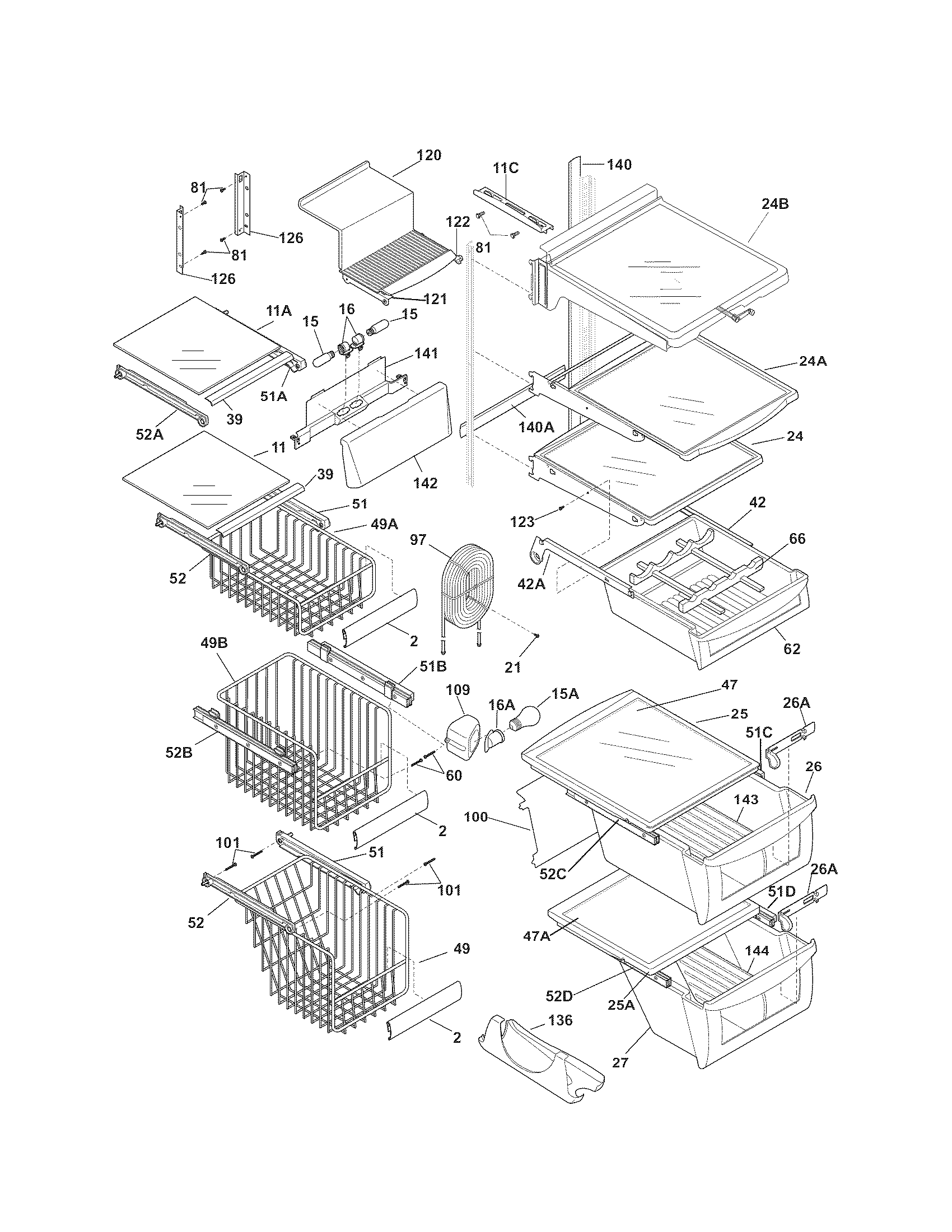 Kenmore Pro 25355333606 shelves diagram