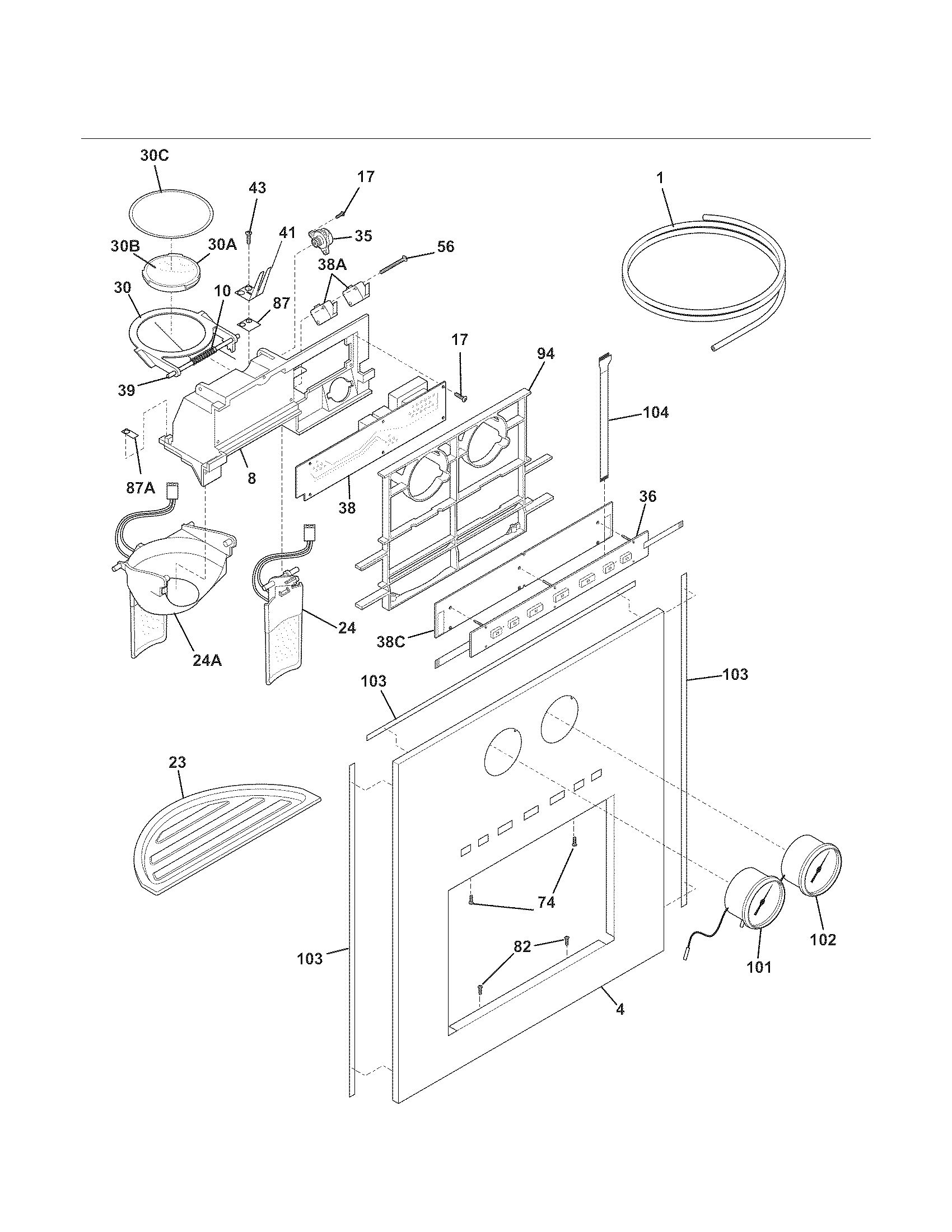 Kenmore Pro 25355333606 ice & water dispenser diagram