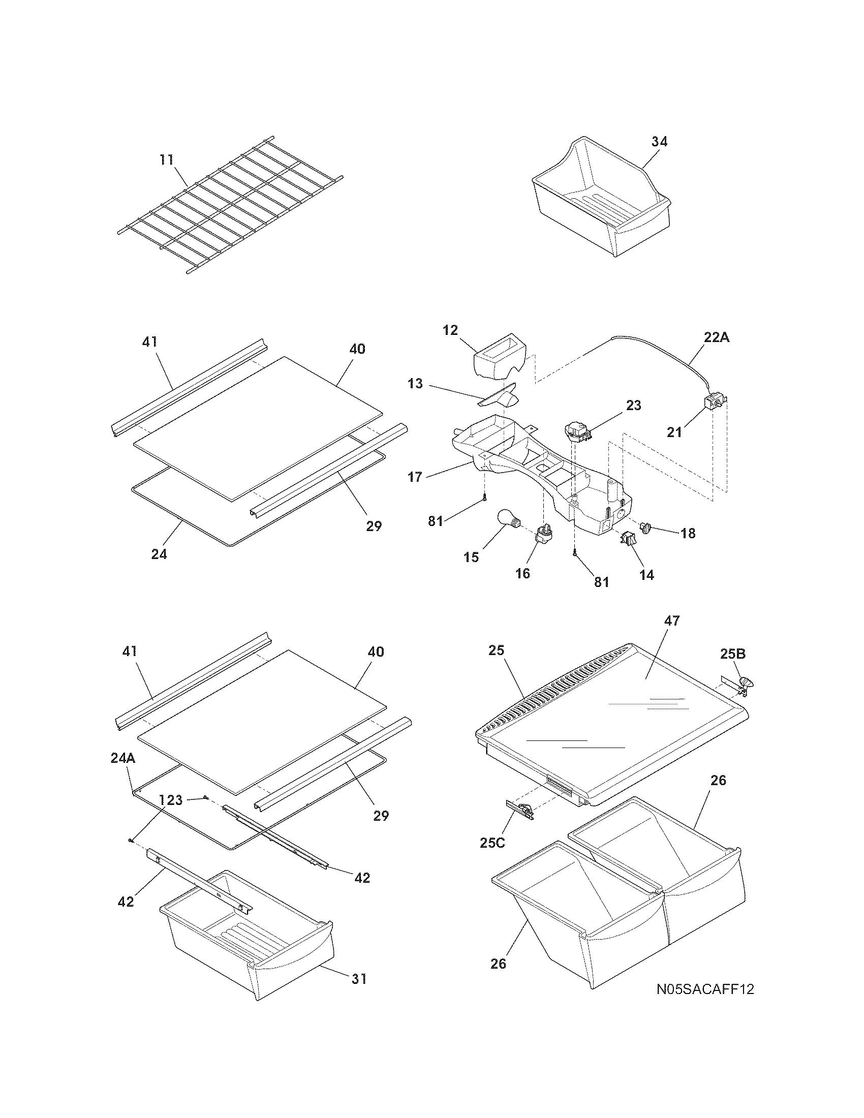 Kenmore 2537419240L shelves diagram