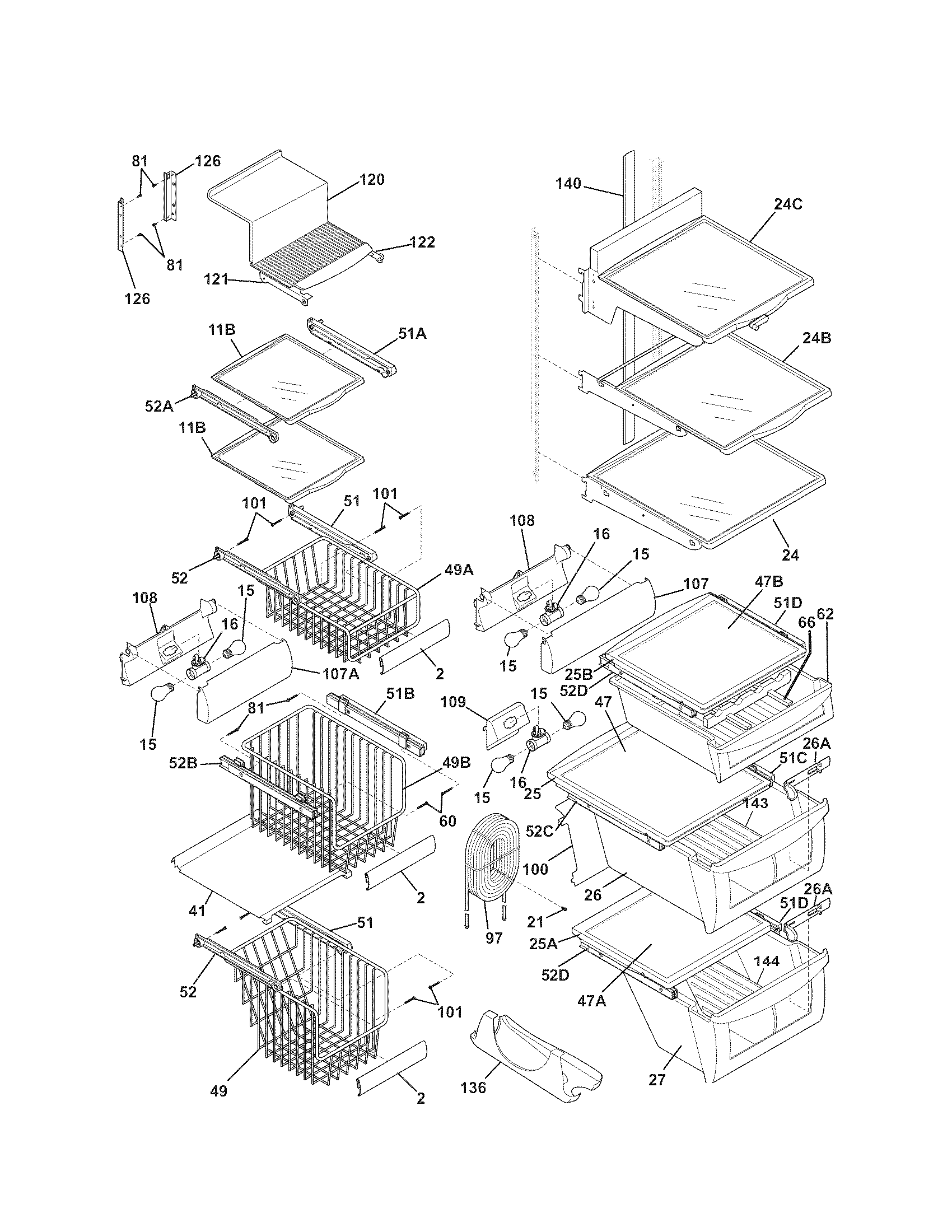 Kenmore Pro 25344333607 shelves diagram
