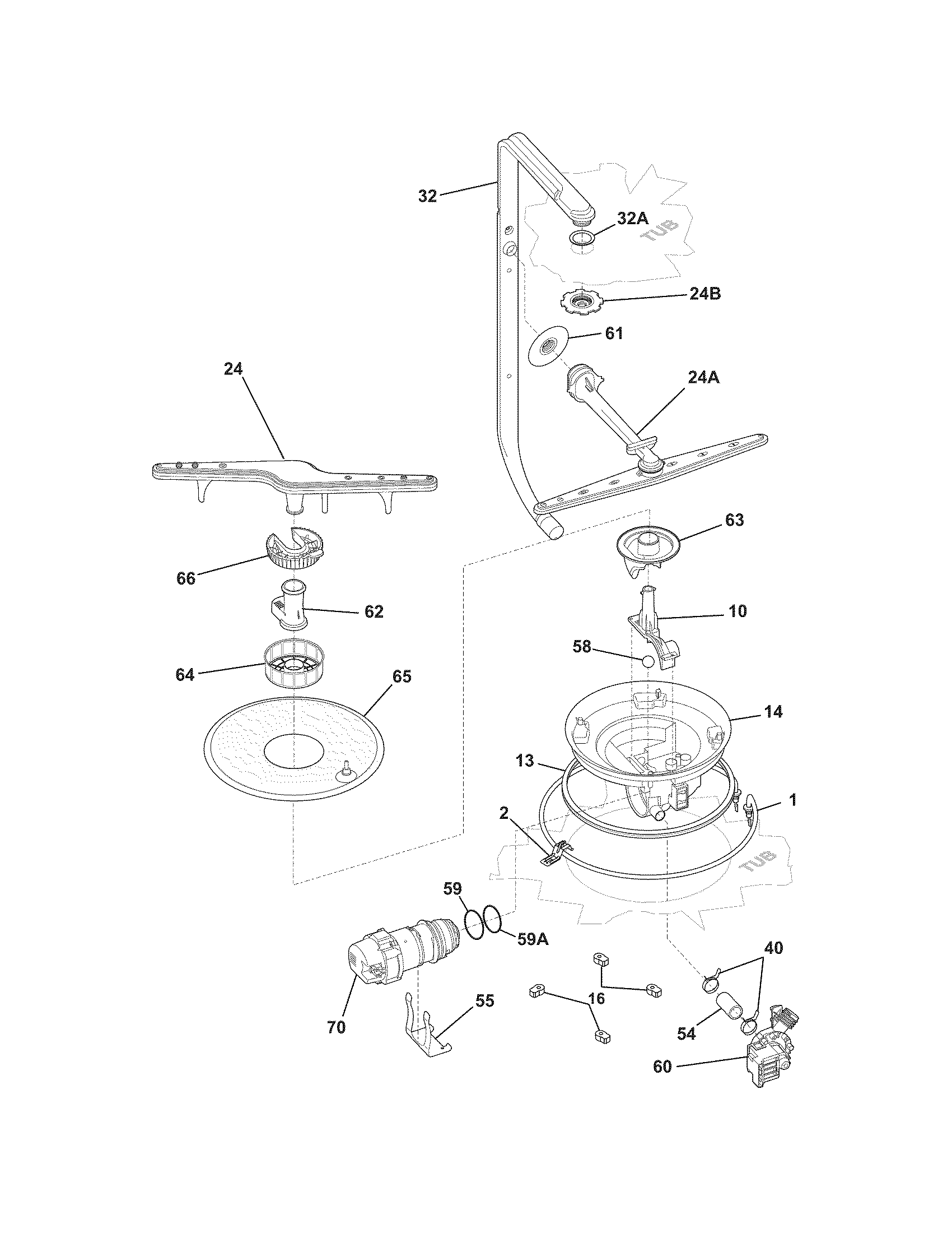 Frigidaire FDB1250REB3 motor & pump diagram