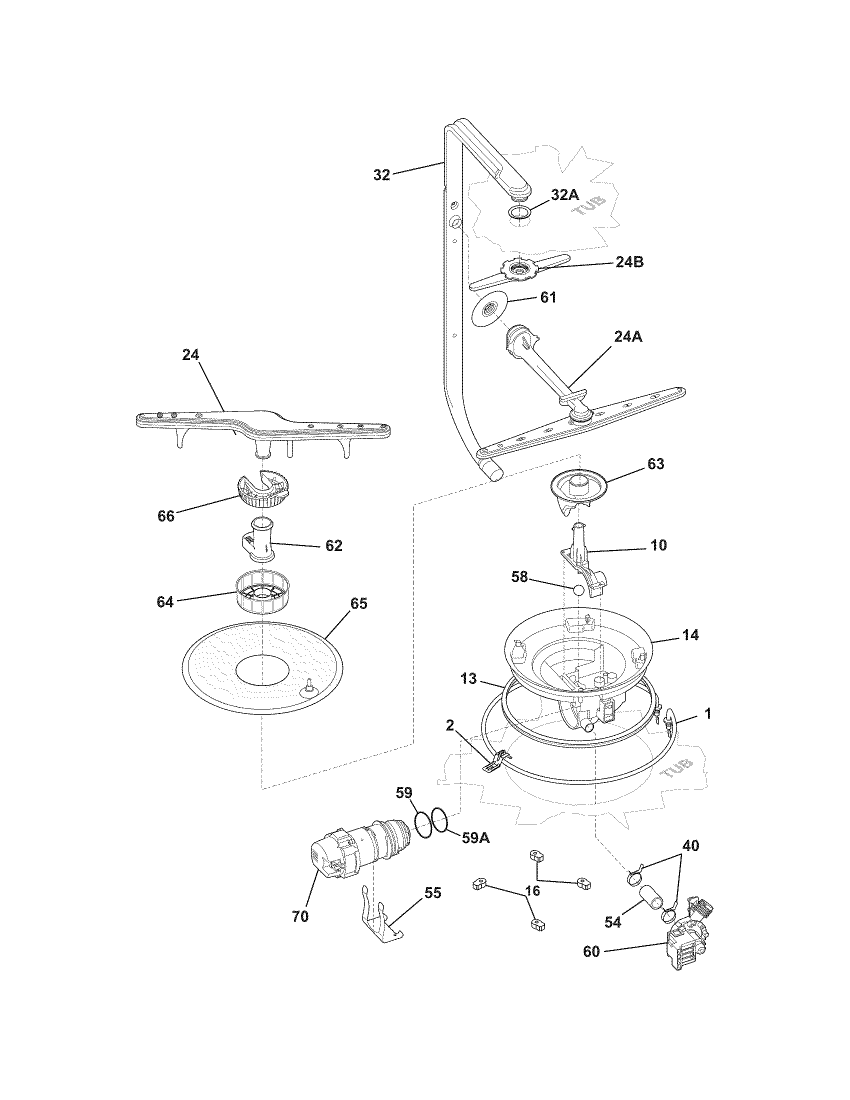 Frigidaire FDBB2040FB2 motor & pump diagram