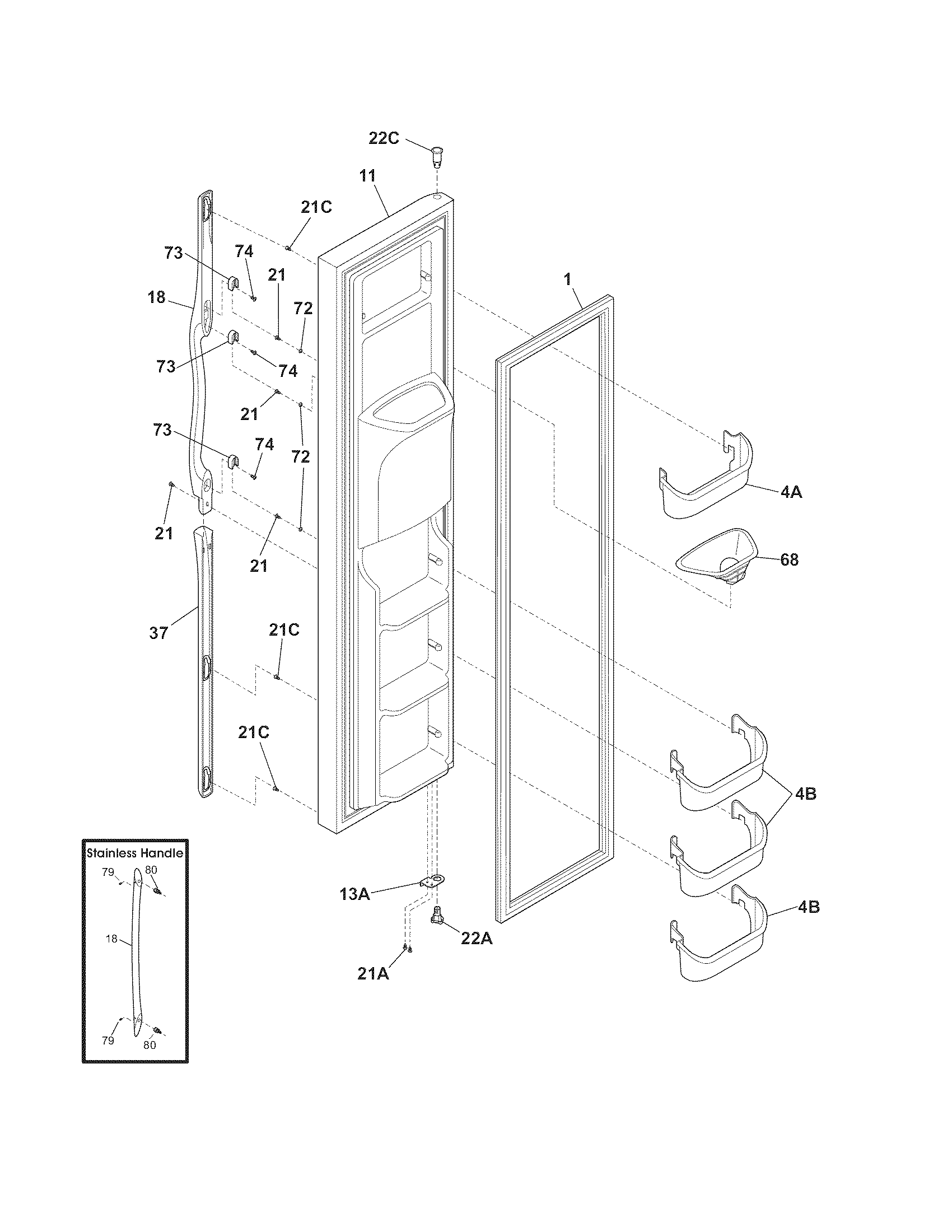 Frigidaire FRS6HR5JB3 freezer door diagram