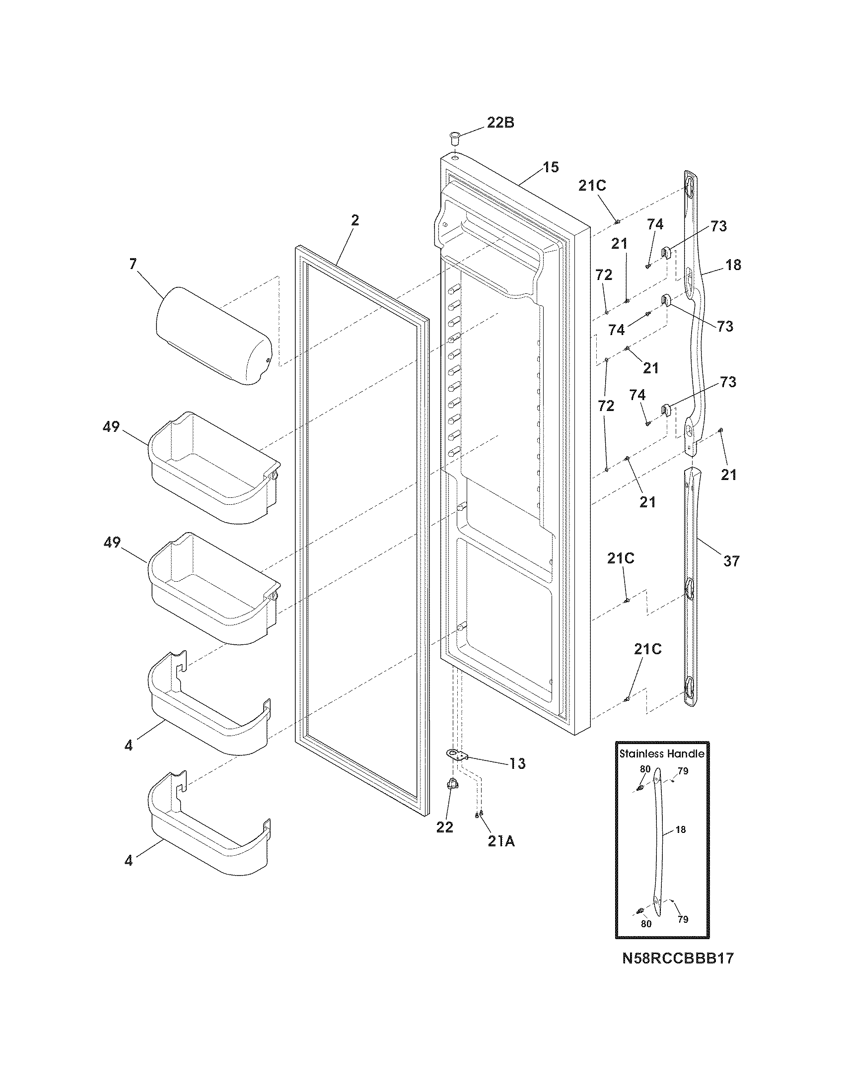 Frigidaire FRS6HR5JB3 refrigerator door diagram