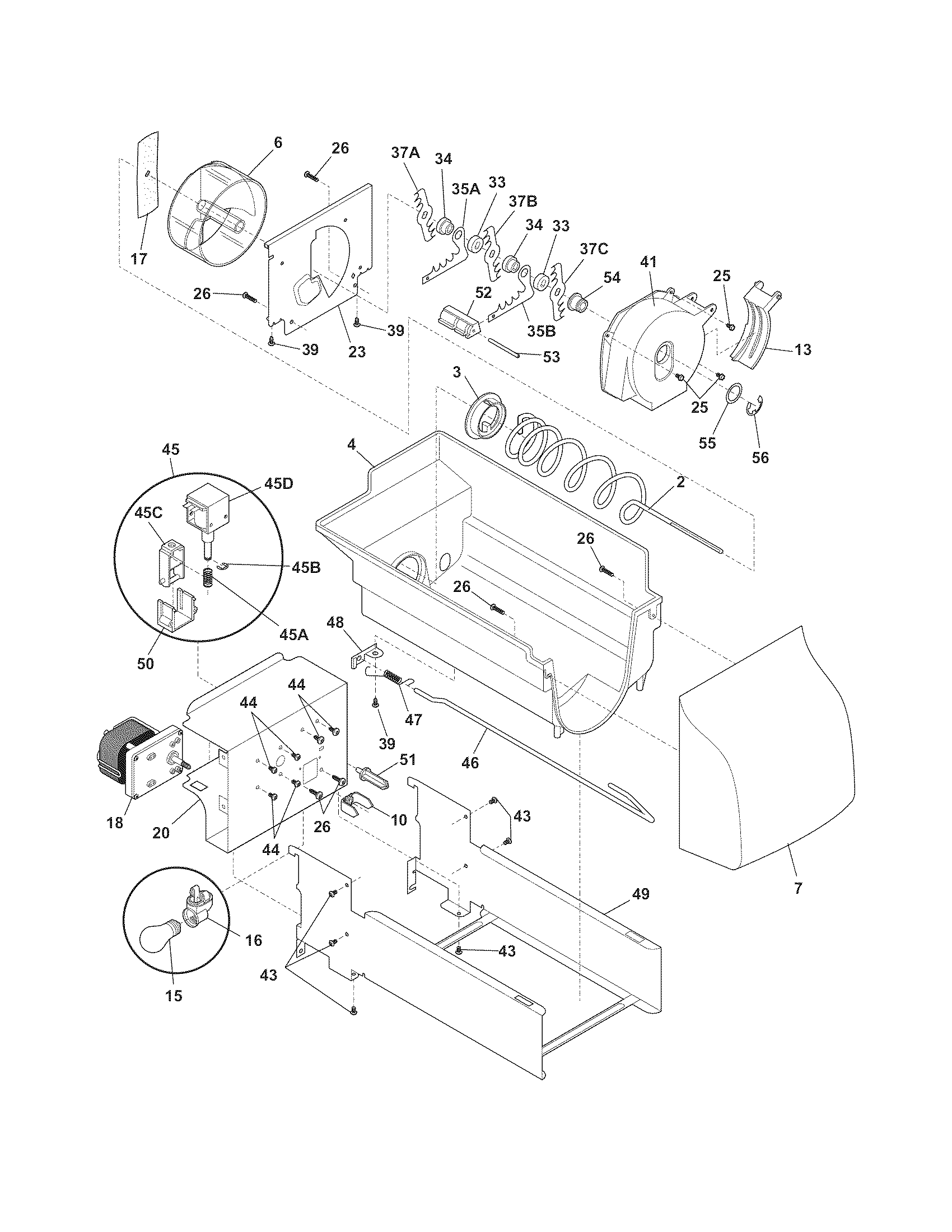 Frigidaire FRS6LF7JW2 ice container diagram