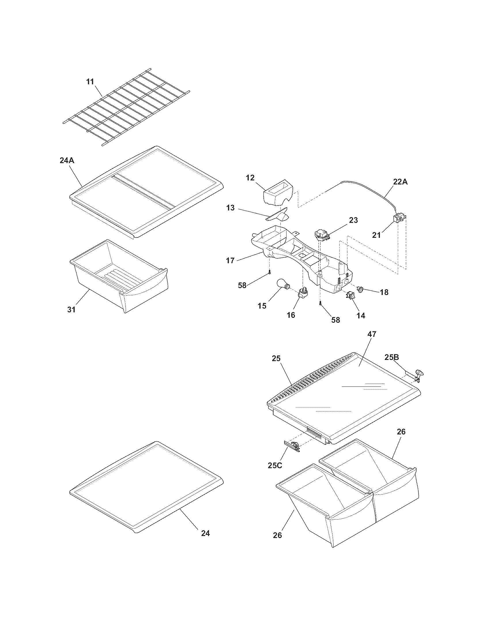 Frigidaire FRT21S6JW3 shelves diagram