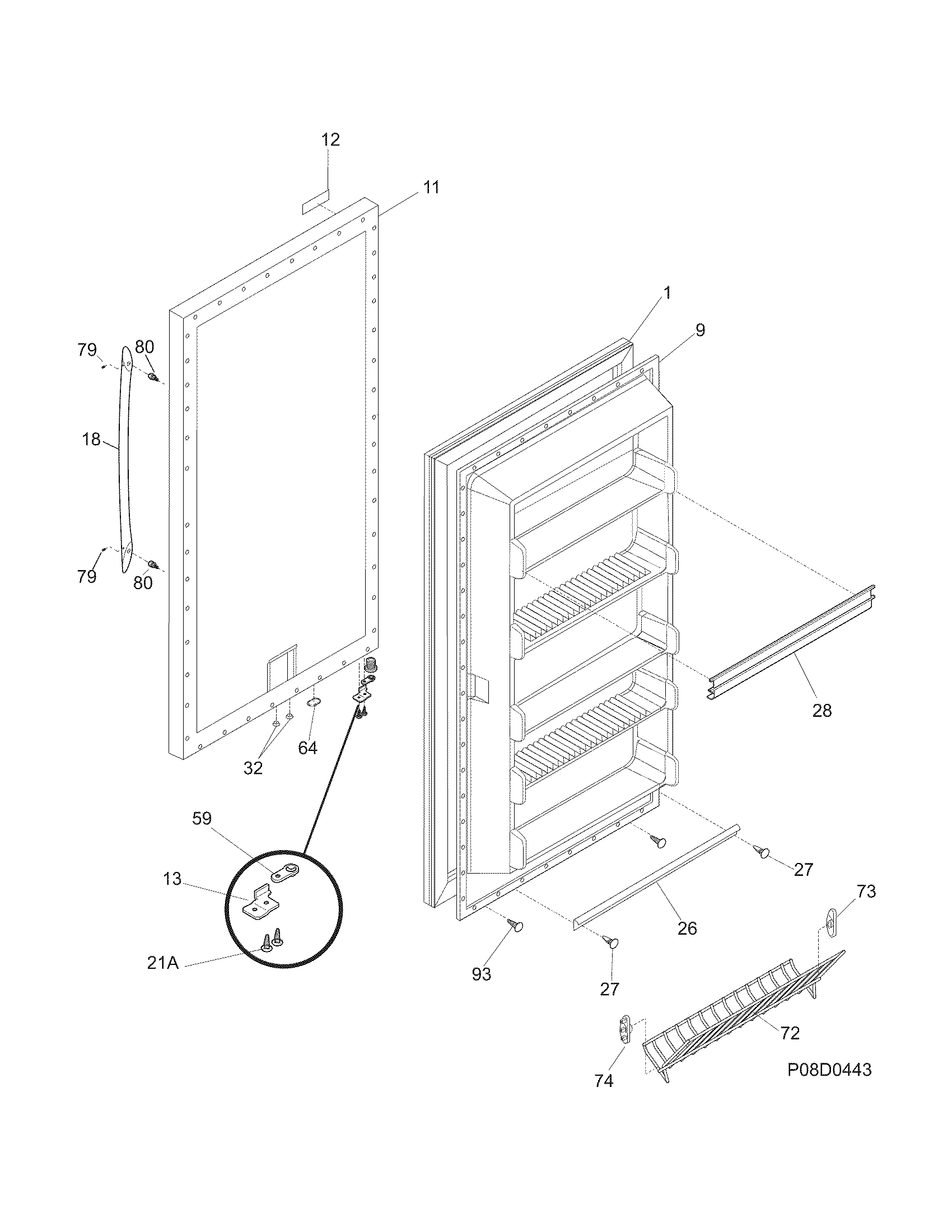 Frigidaire GLFH1779GW1 door diagram