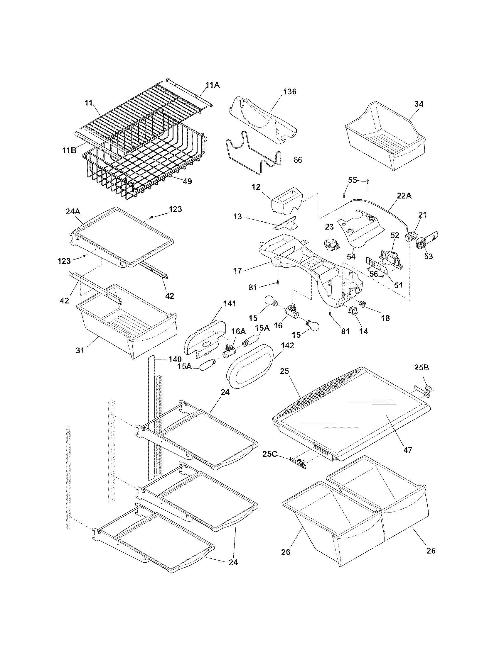 Kenmore Elite 25374279703 shelves diagram