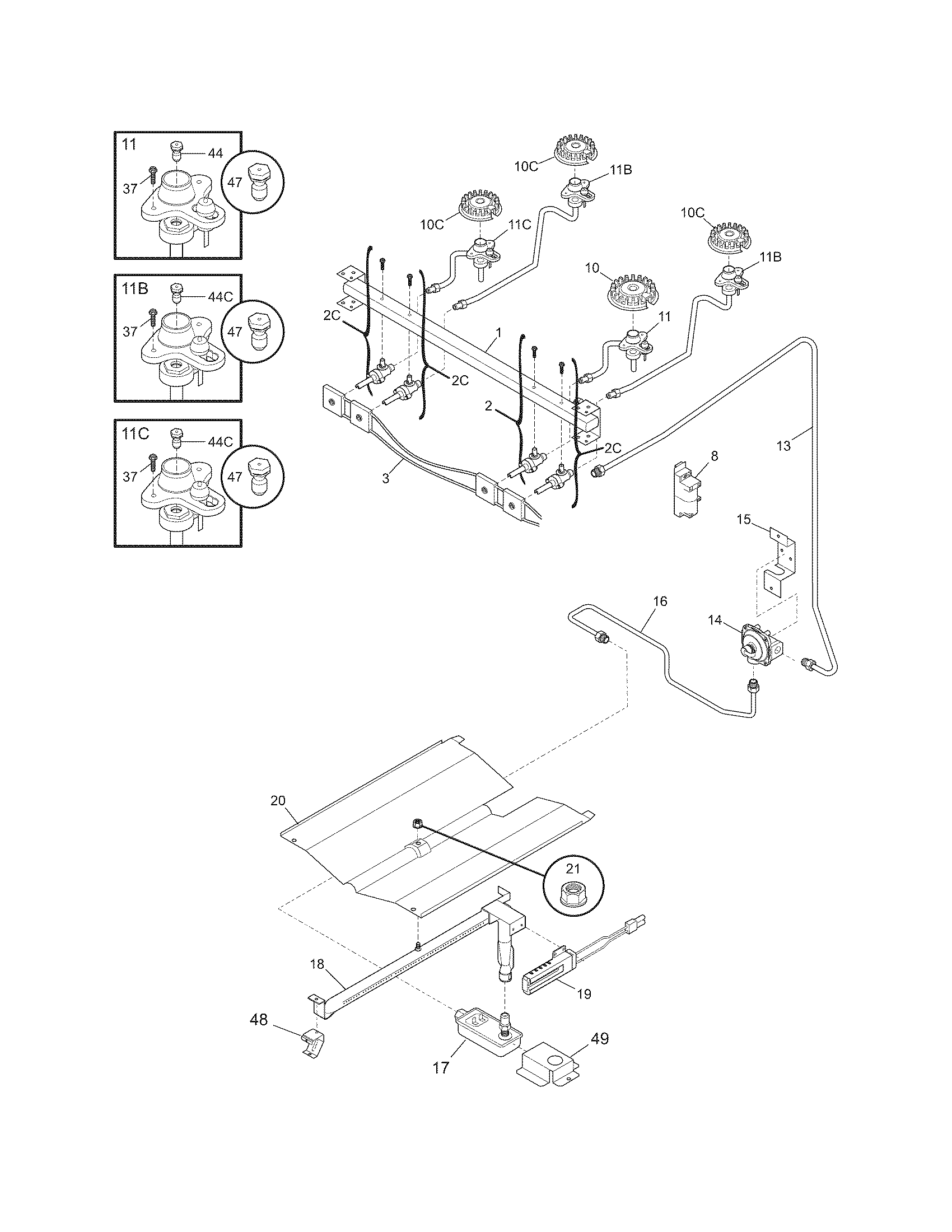 Frigidaire FGF328GSE burner diagram