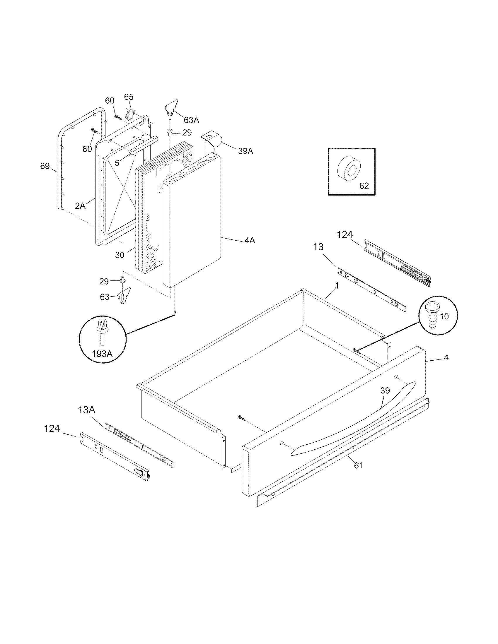 Frigidaire PLEF489GCA drawer/small door diagram