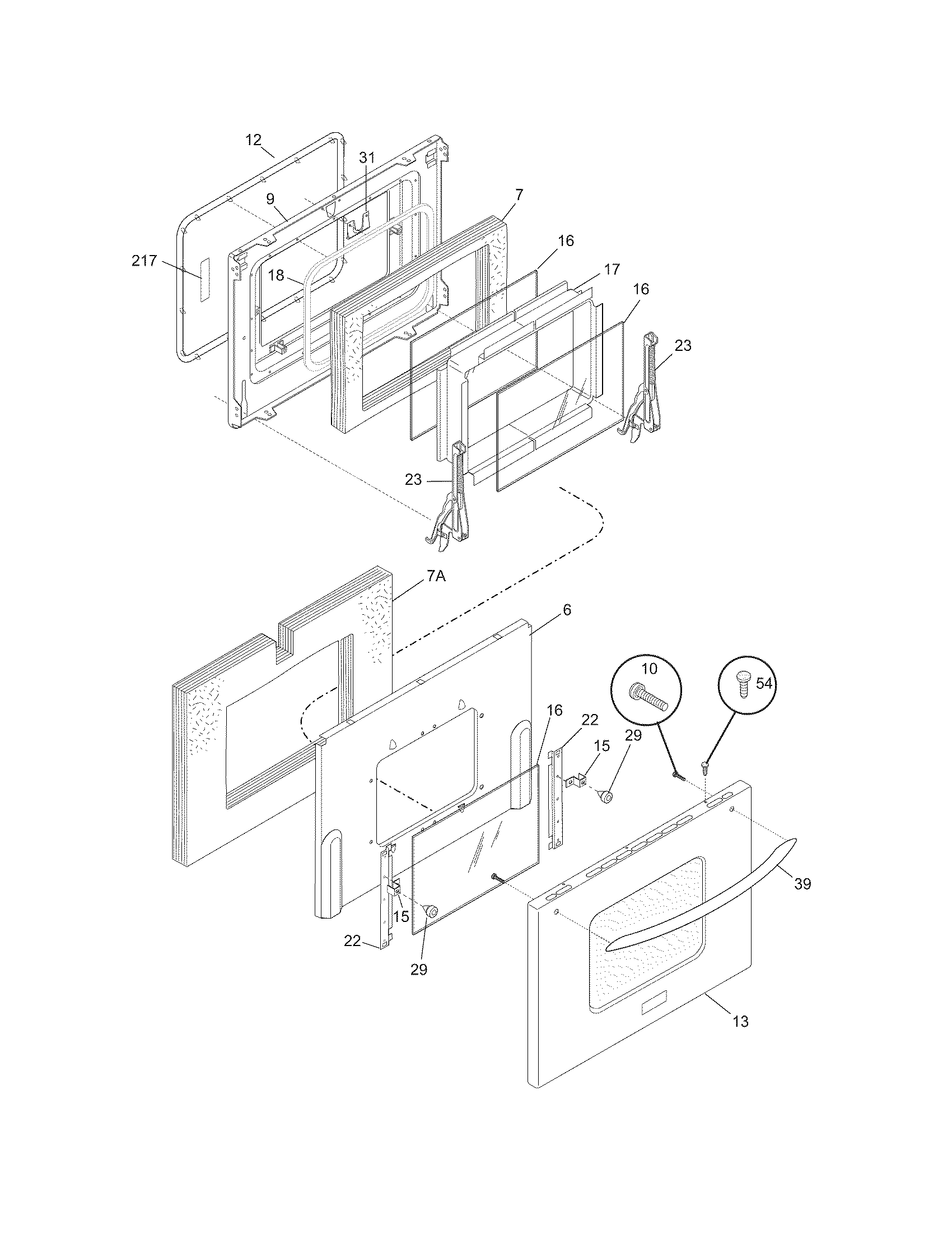 Frigidaire PLEF489GCA oven door diagram