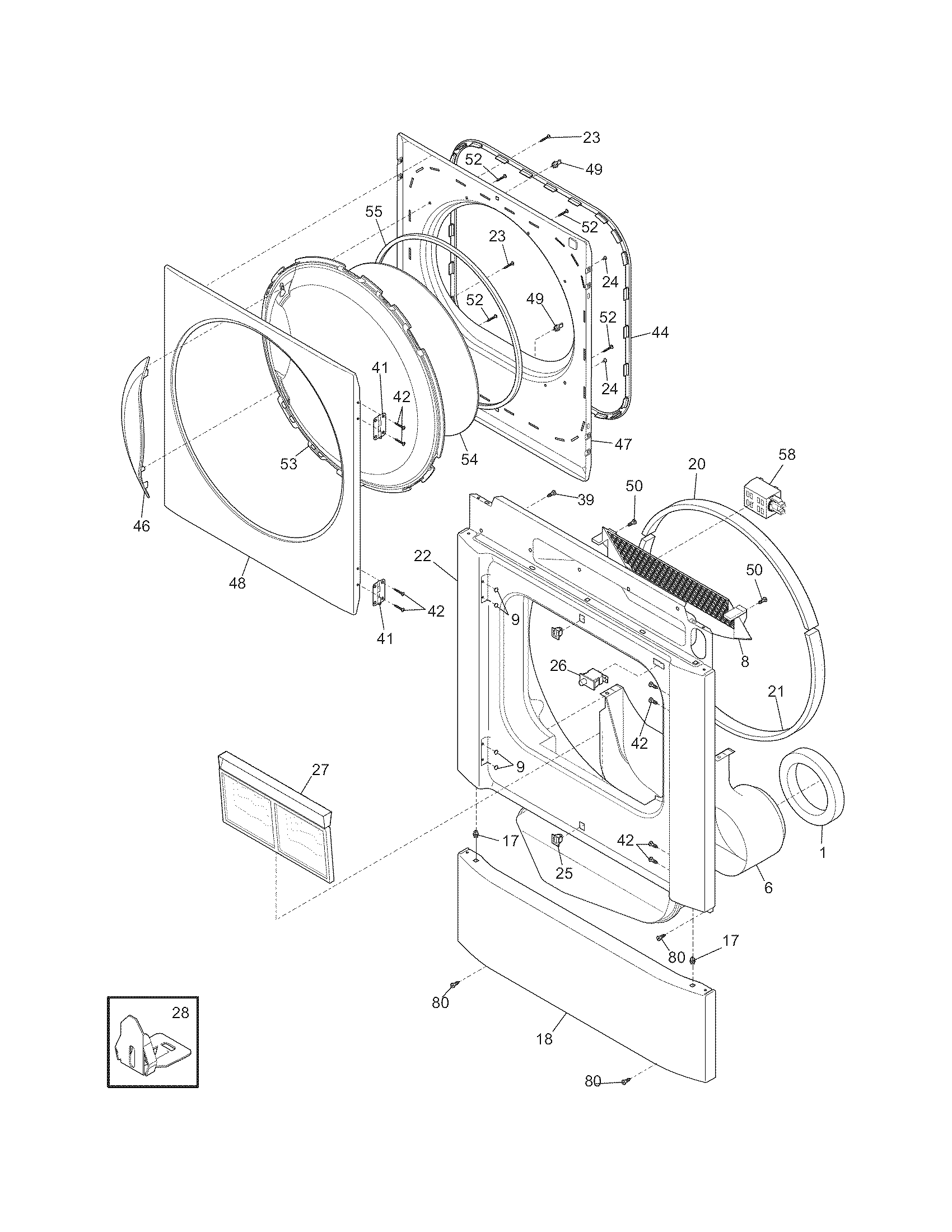 Frigidaire FEQ1452HS0 front panel/lint filter diagram