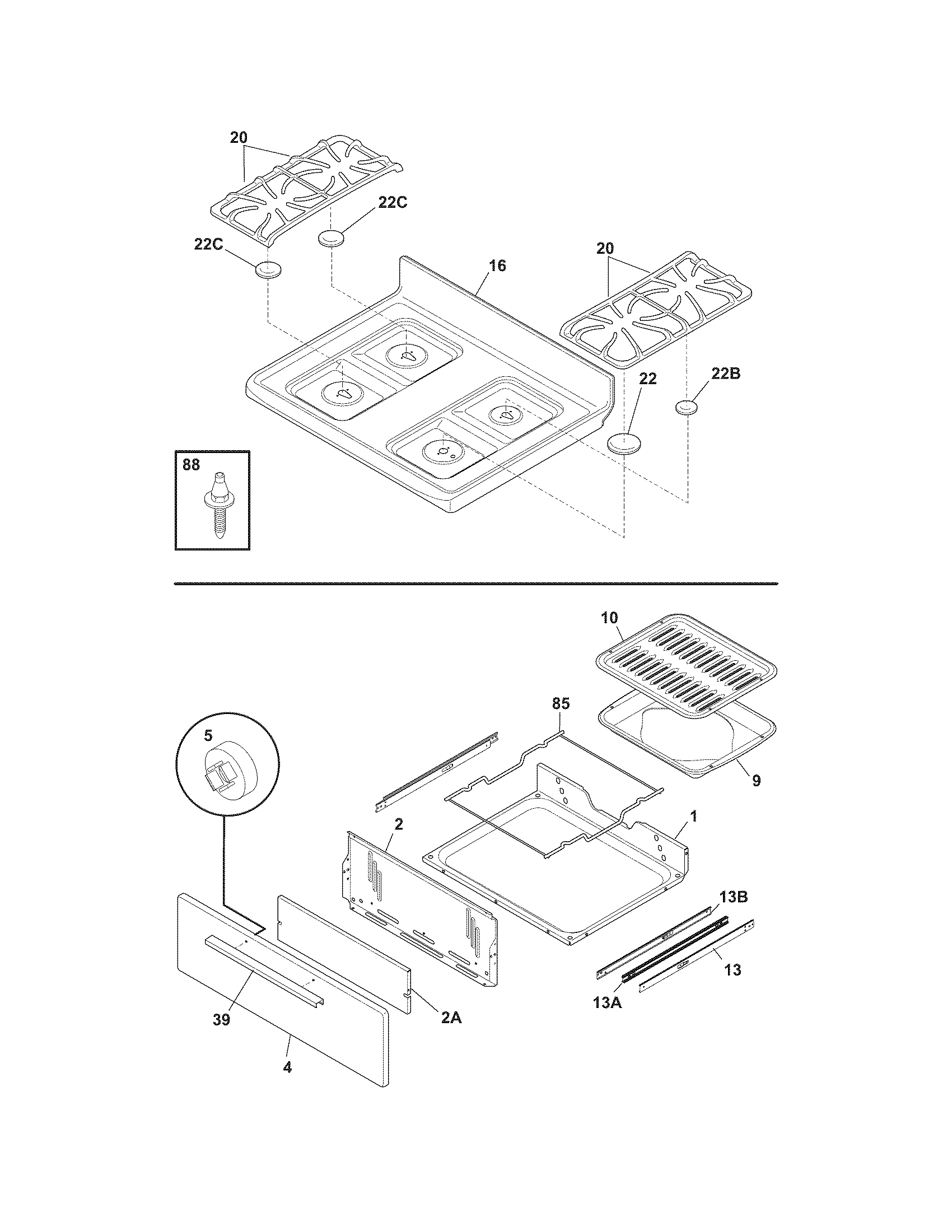 Frigidaire FGF337GUD top/drawer diagram
