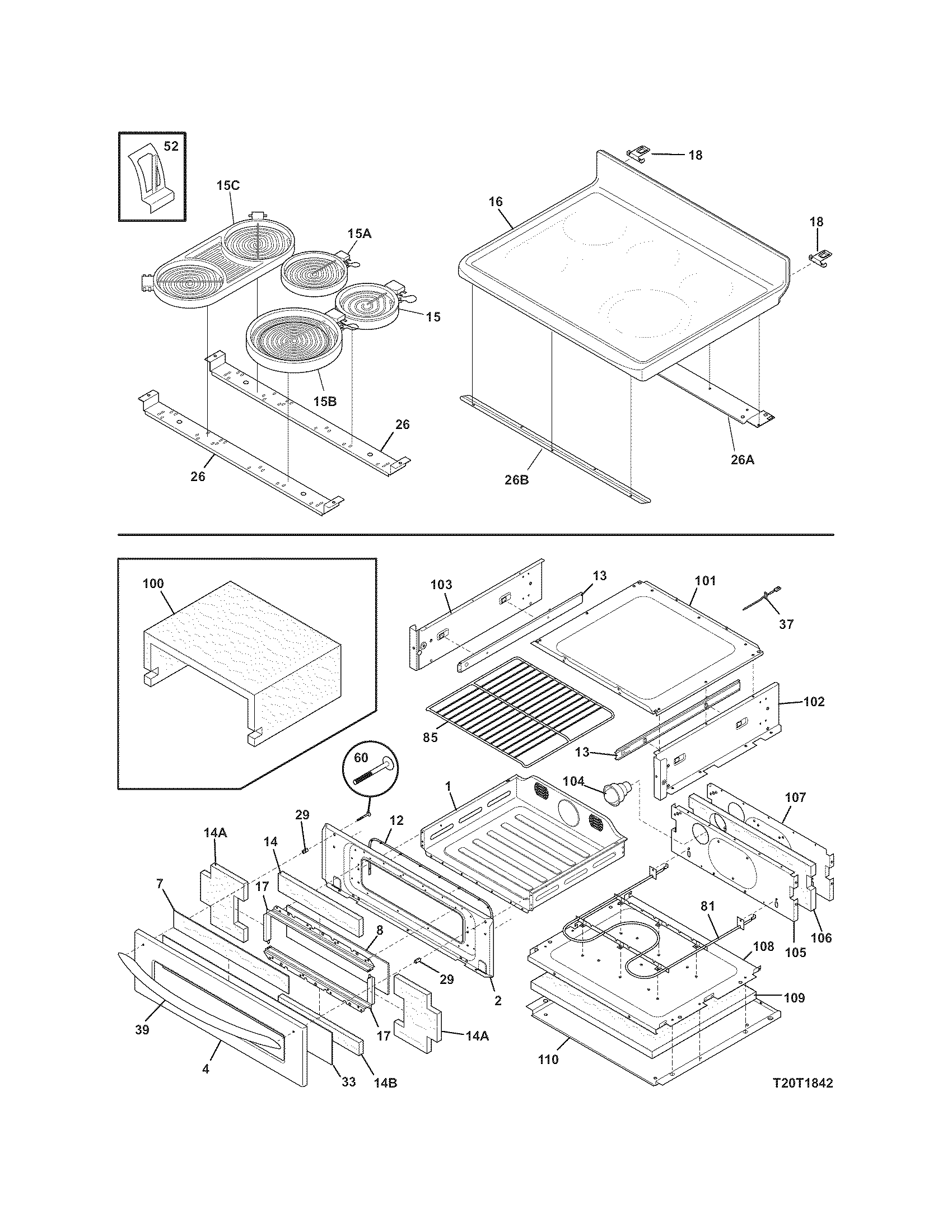 Frigidaire FEFLMC55HCA top/drawer diagram