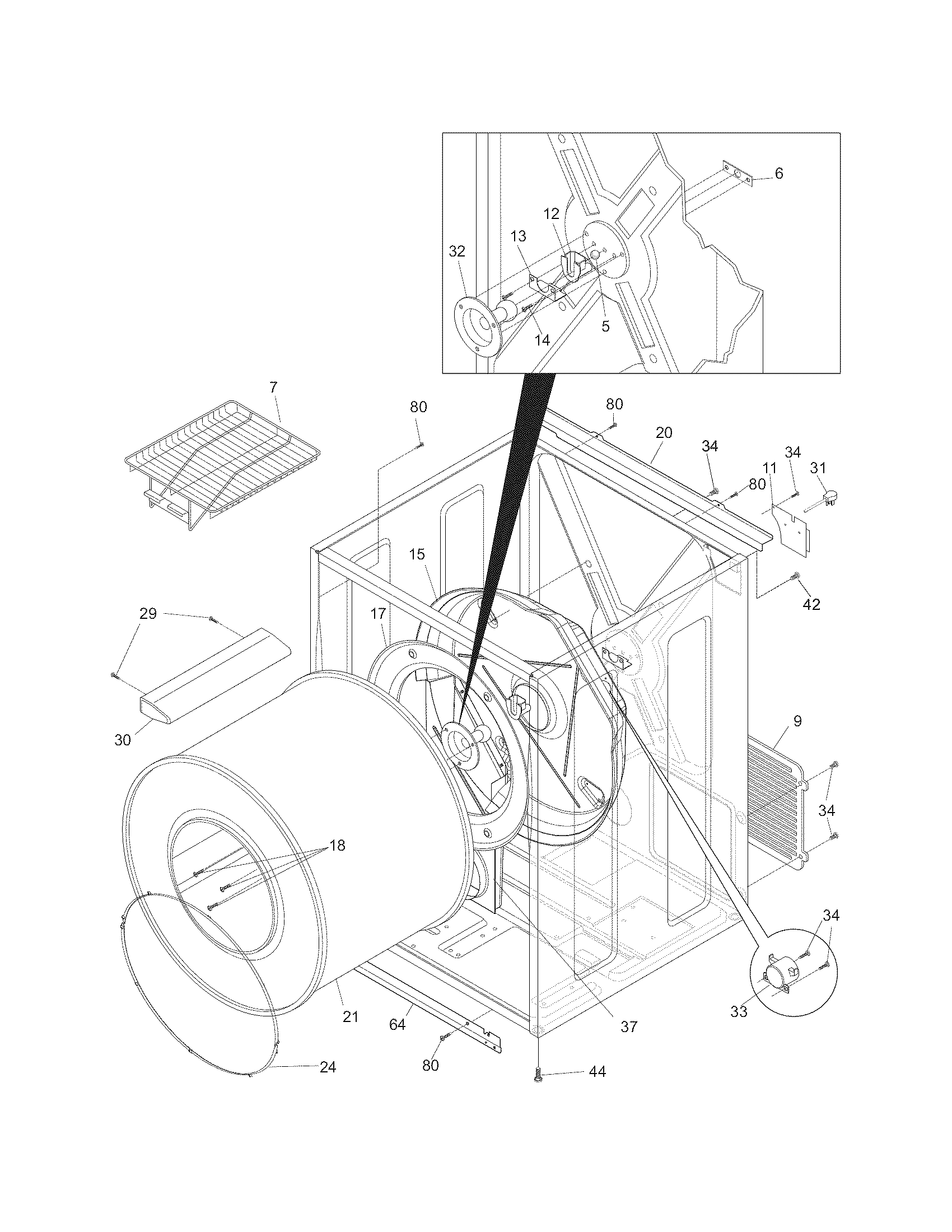 Electrolux SAGQ7000FS0 cabinet/drum diagram