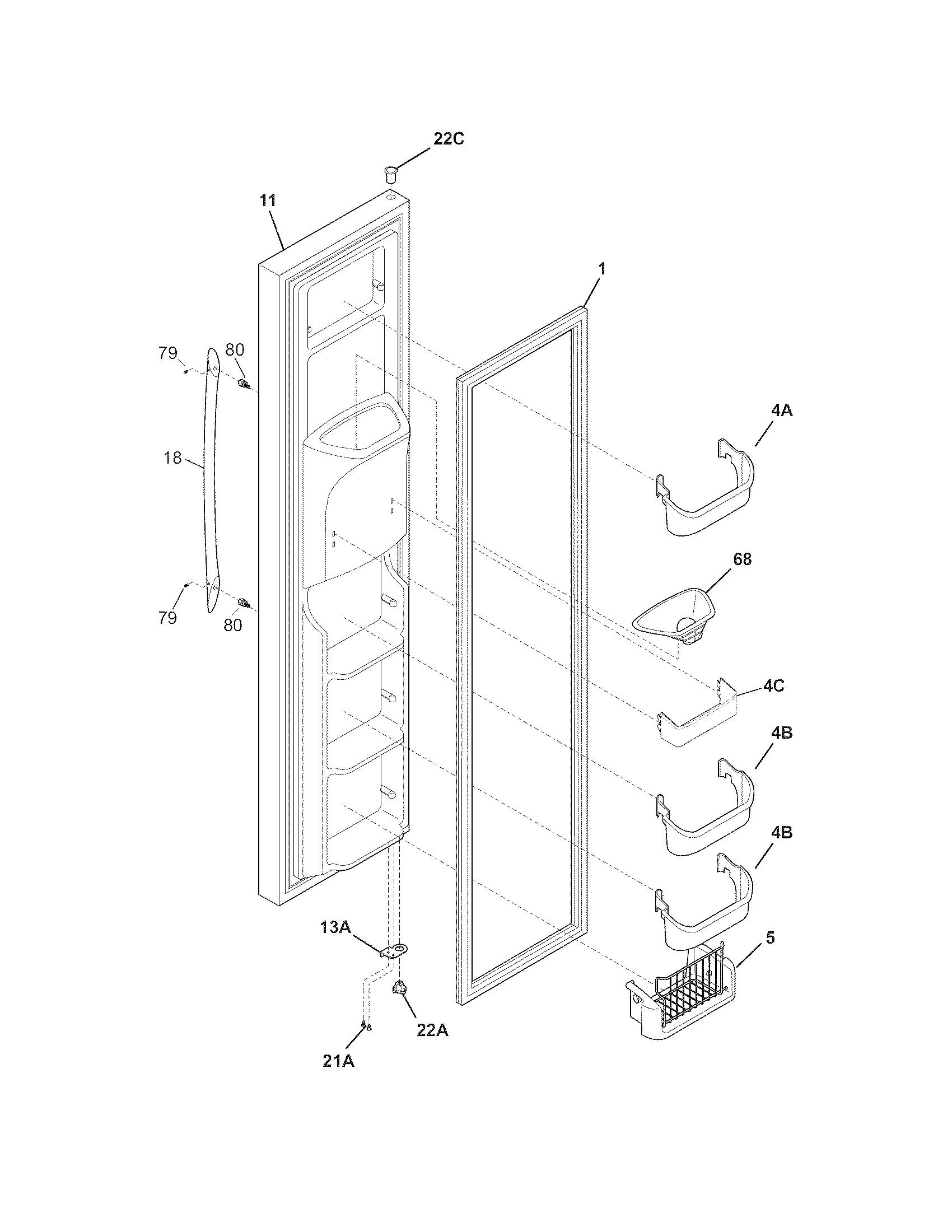 Frigidaire GLHS39EJPW1 freezer door diagram