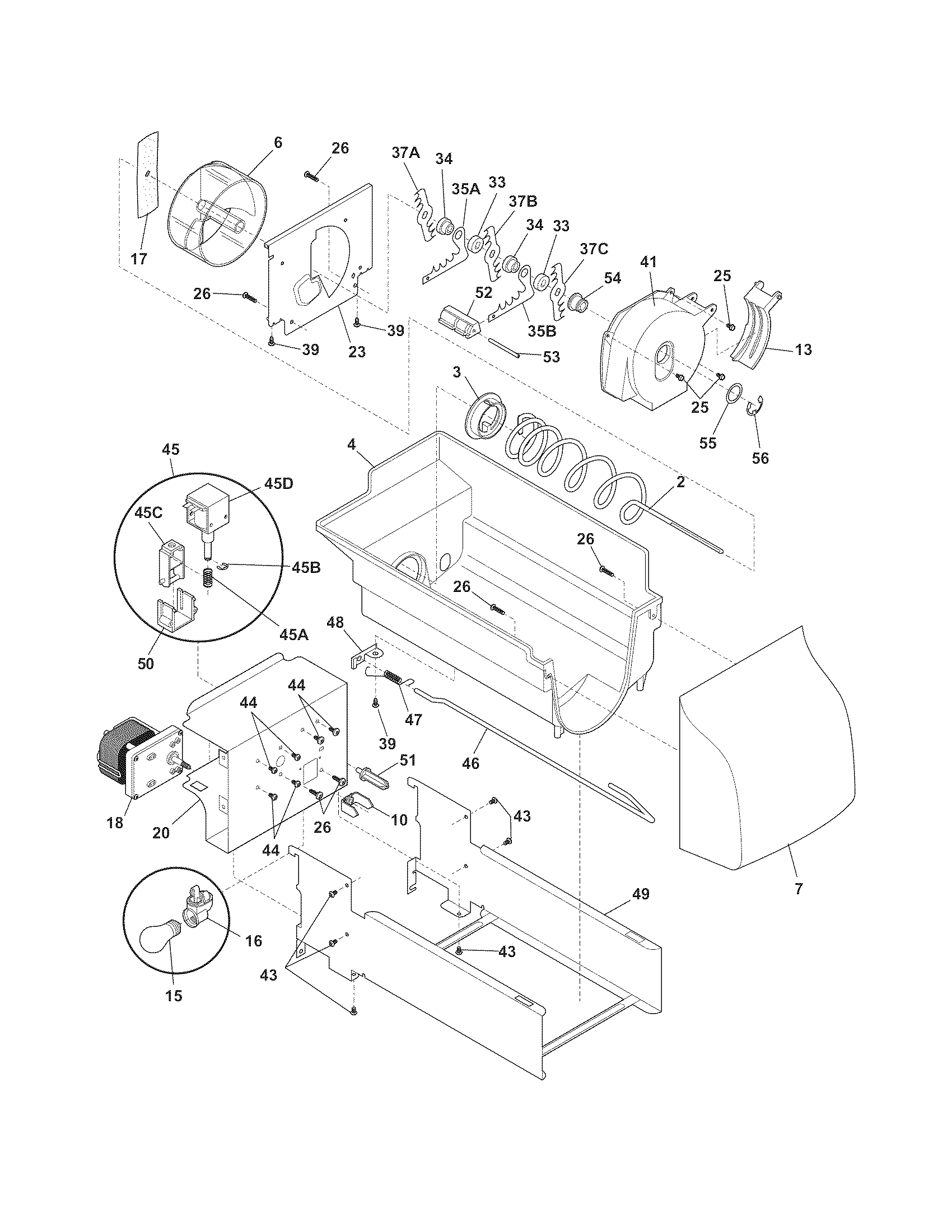 Frigidaire GLHS39EJPW1 ice container diagram