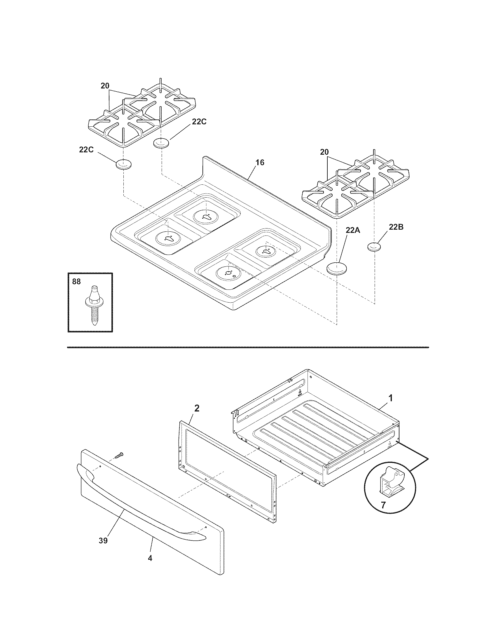 Kenmore 79077443800 top/drawer diagram
