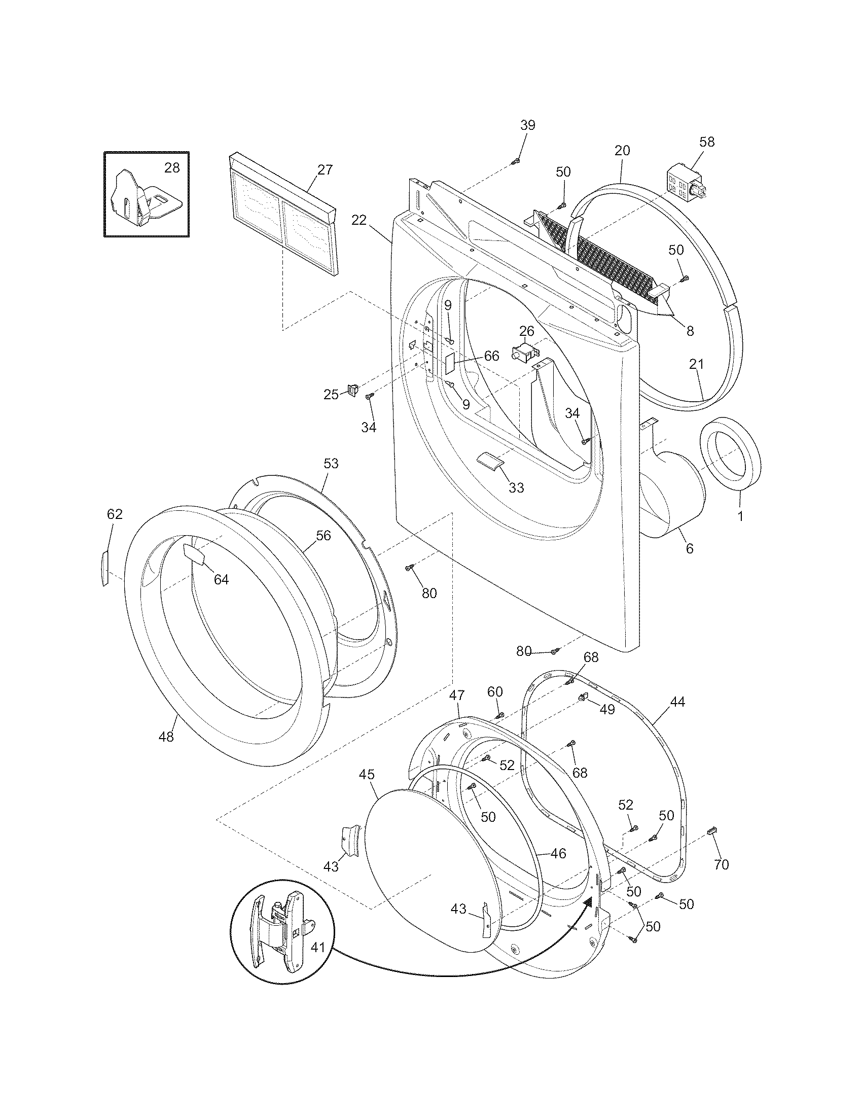 Frigidaire AGQ6400HS0 front panel/lint filter diagram
