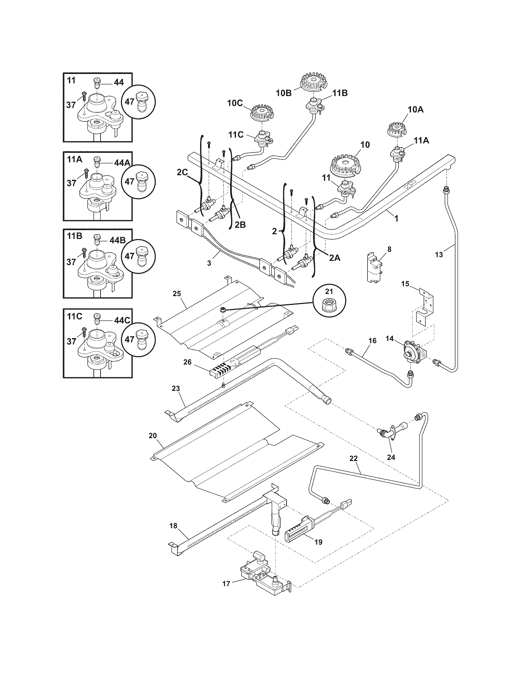 Frigidaire FGF382HCC burner diagram