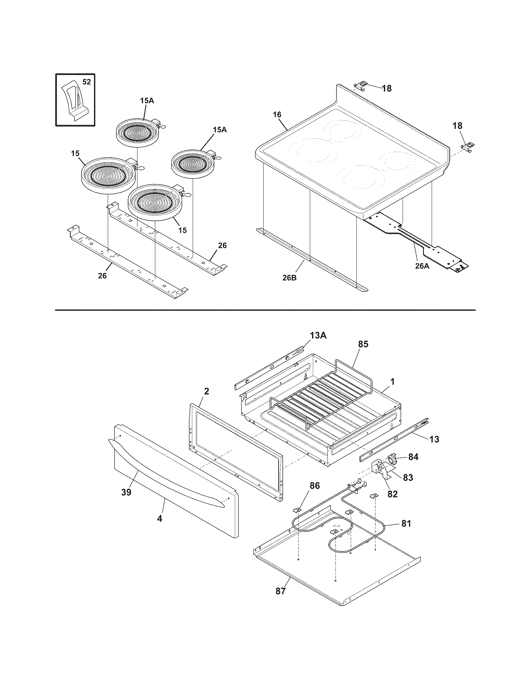 Frigidaire CPLEFZ98GCB top/drawer diagram