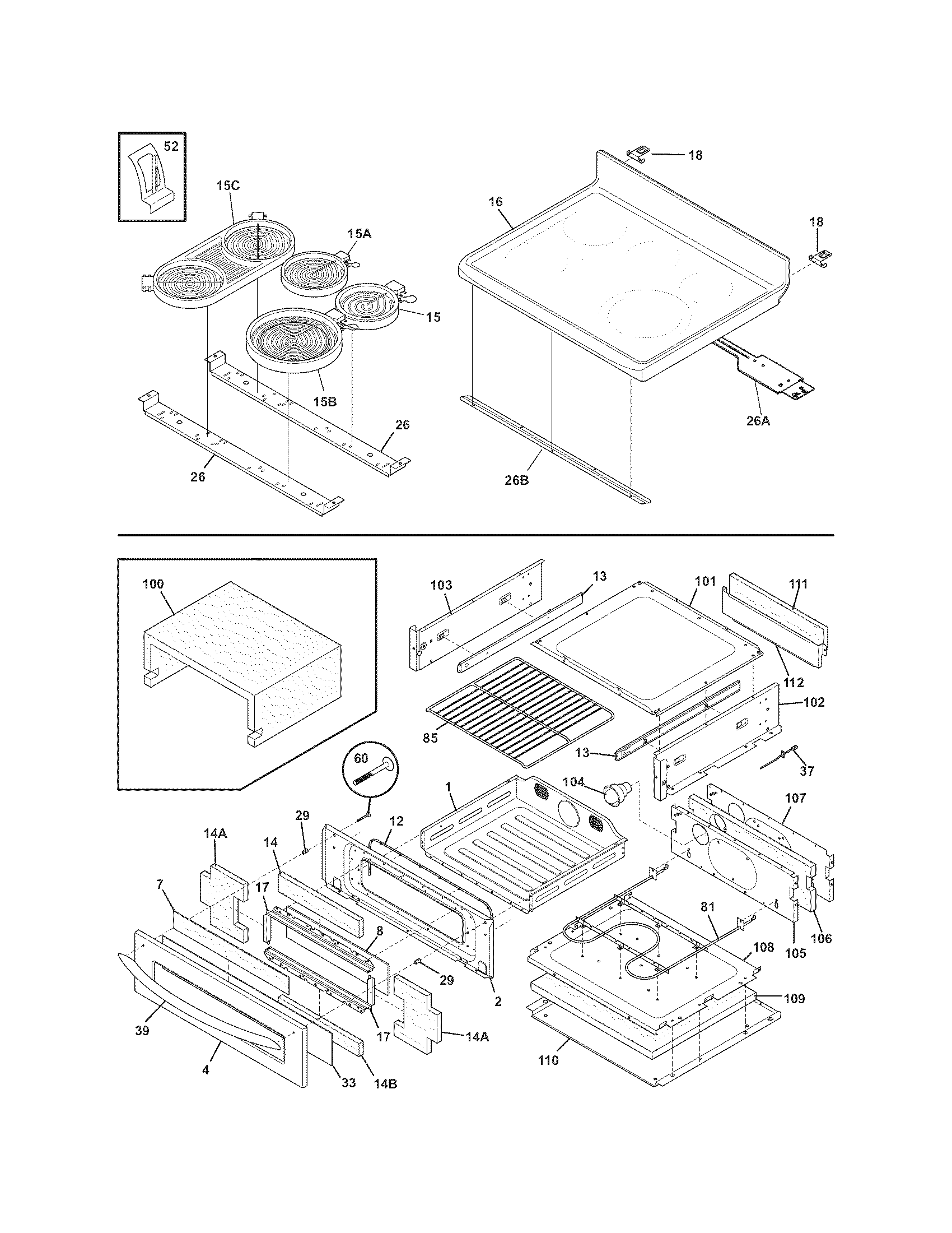 Frigidaire CPLEFMZ9GCE top/drawer diagram