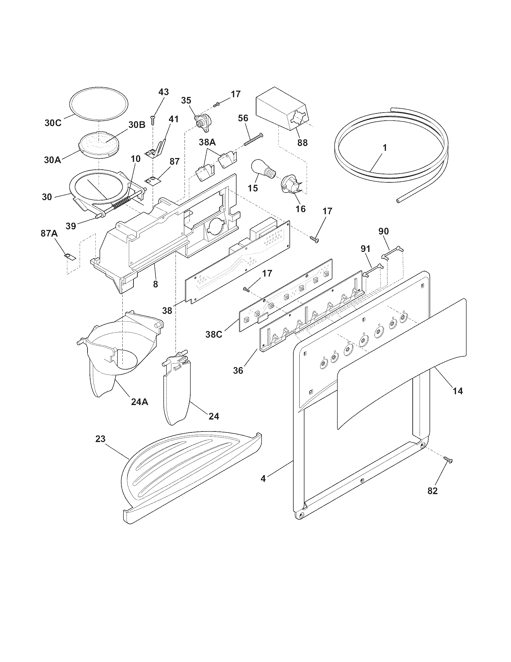 White-Westinghouse WRS23MF5ASU ice & water dispenser diagram