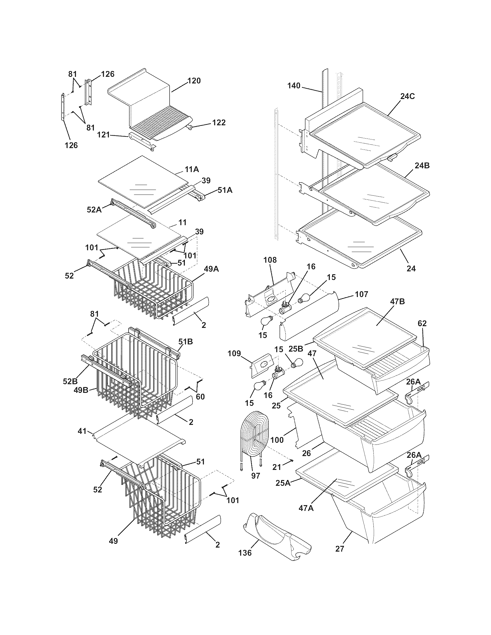 Frigidaire FLSC238JS2 shelves diagram